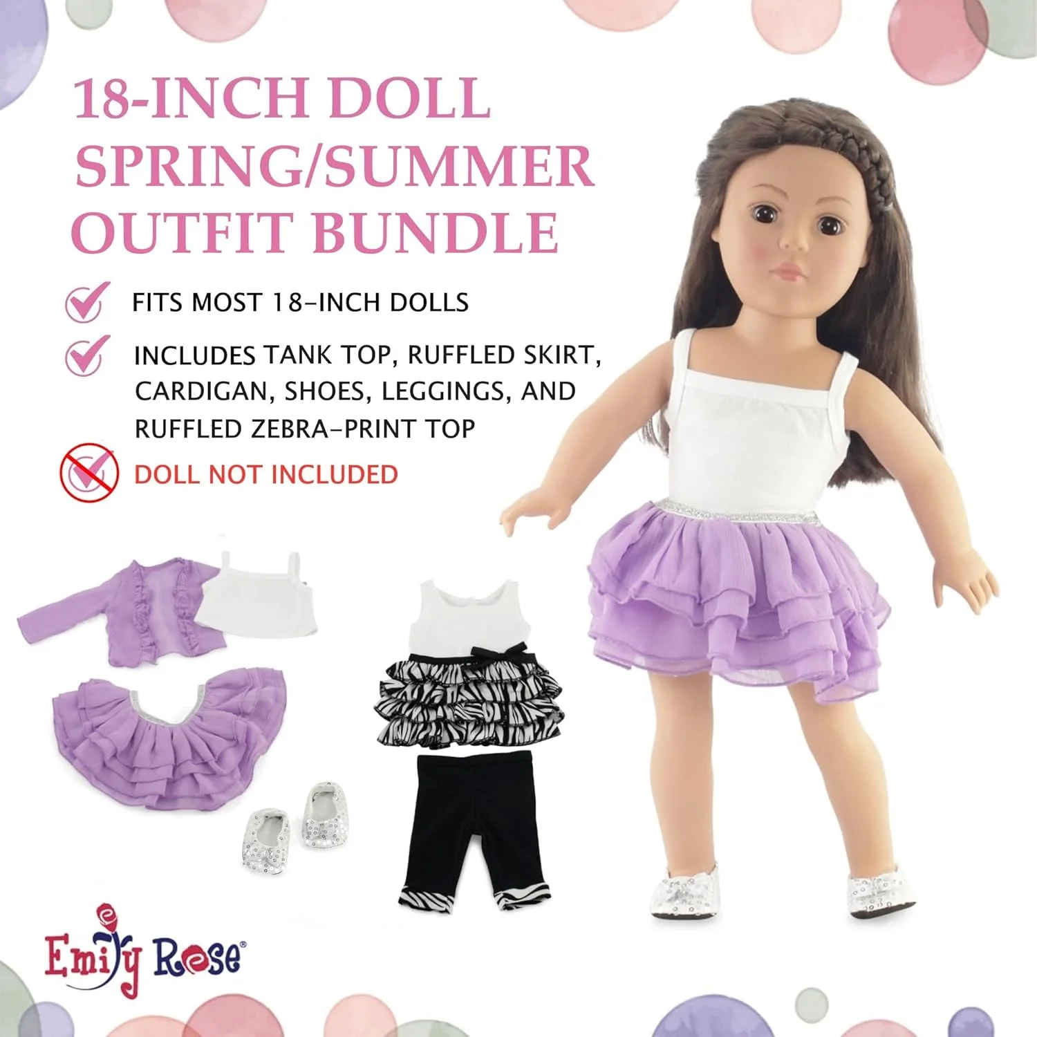 بسته 6 تکه لباس عروسک 18 اینچی امیلی رز شامل ست دامن اسطوخودوس بهاری 4 تکه و ست لباس لگینگ تابستانی 2 تکه | جعبه هدیه! | کسب و کار ایالات متحده آمریکا | سازگار با اکثر عروسک های 18 اینچی بسته 6 تکه لباس عروسک 18 اینچی امیلی رز شامل ست دامن اسطوخودوس بهاری 4 تکه و ست لباس لگینگ تابستانی 2 تکه | جعبه هدیه! | کسب و کار ایالات متحده آمریکا | سازگار با اکثر عروسک های 18 اینچی