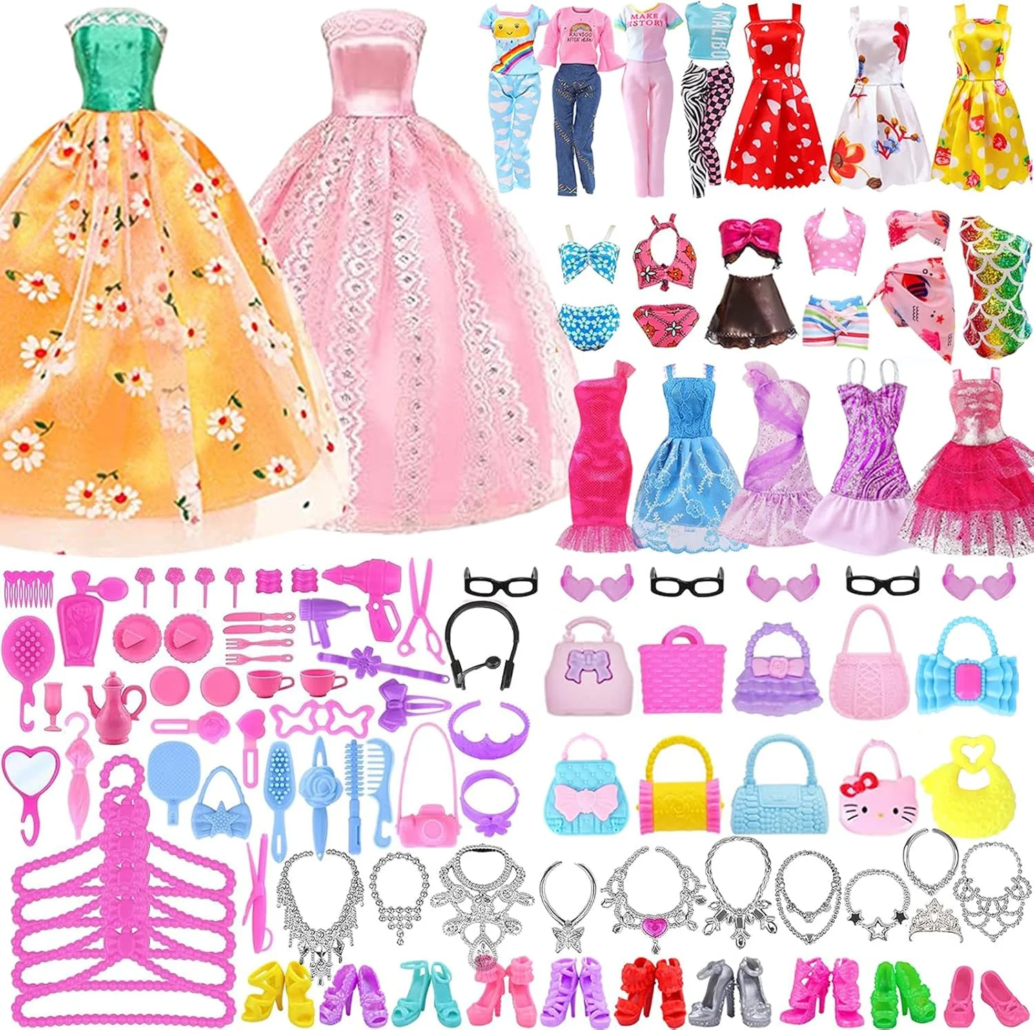 ویوس 157 تکه لباس و لوازم جانبی عروسک با کمد عروسک برای عروسک های دخترانه 11.5 اینچی شامل جاکفشی، لباس عروسی، لباس مد، لباس شنا، تاپ و شلوار، چوب لباسی، عینک، گردنبند، تاج، کیف، کفش ویوس 157 تکه لباس و لوازم جانبی عروسک با کمد عروسک برای عروسک های دخترانه 11.5 اینچی شامل جاکفشی، لباس عروسی، لباس مد، لباس شنا، تاپ و شلوار، چوب لباسی، عینک، گردنبند، تاج، کیف، کفش