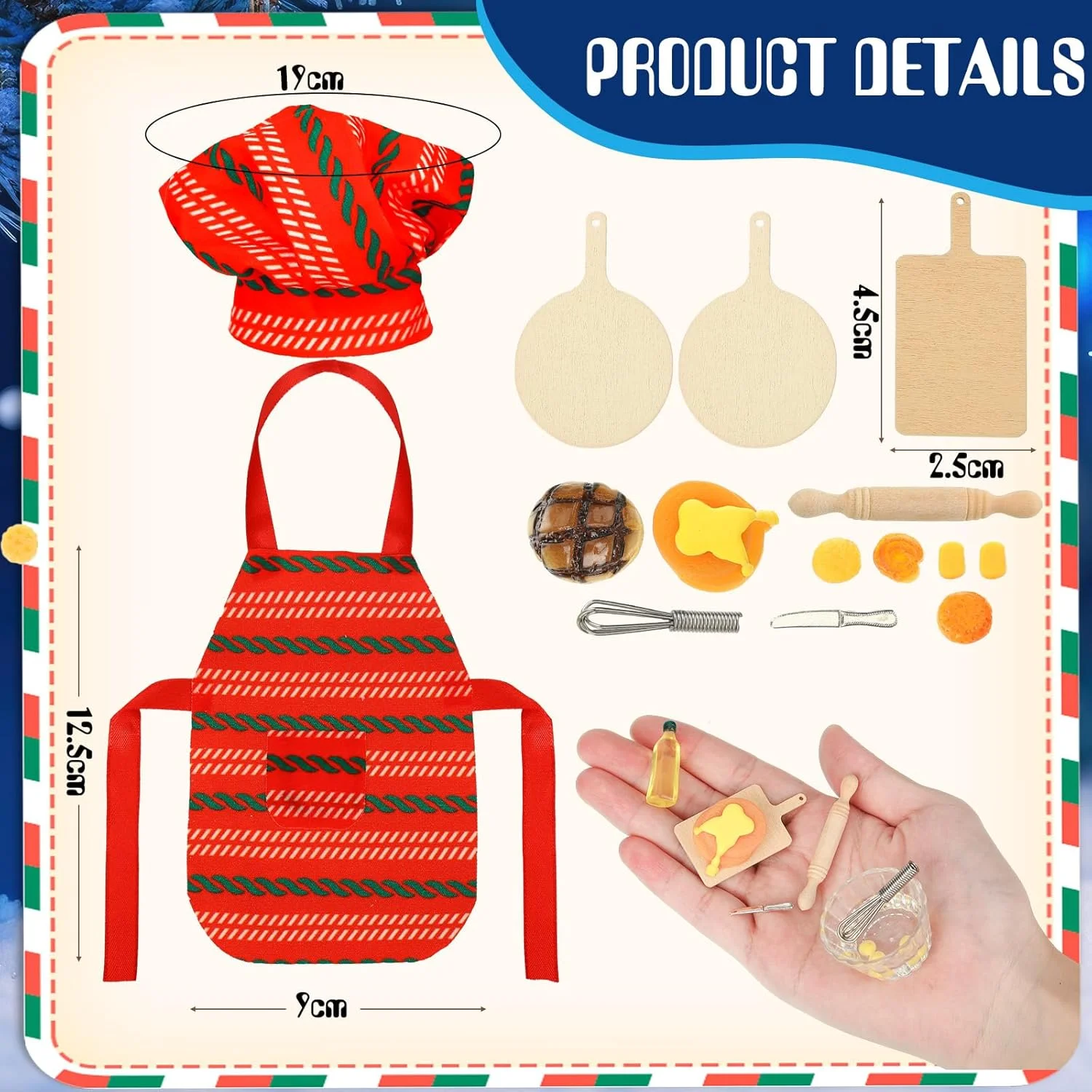 کاجایا 30 تکه لوازم جانبی الف کریسمس، ست لباس نانوای مینی عروسک الف شامل پیش بند و کلاه پخت، وردنه مینیاتوری، کاسه آرد و تخم مرغ، سینی کوکی، همزن، عروسک شامل نمی شود (الف) کاجایا 30 تکه لوازم جانبی الف کریسمس، ست لباس نانوای مینی عروسک الف شامل پیش بند و کلاه پخت، وردنه مینیاتوری، کاسه آرد و تخم مرغ، سینی کوکی، همزن، عروسک شامل نمی شود (الف)