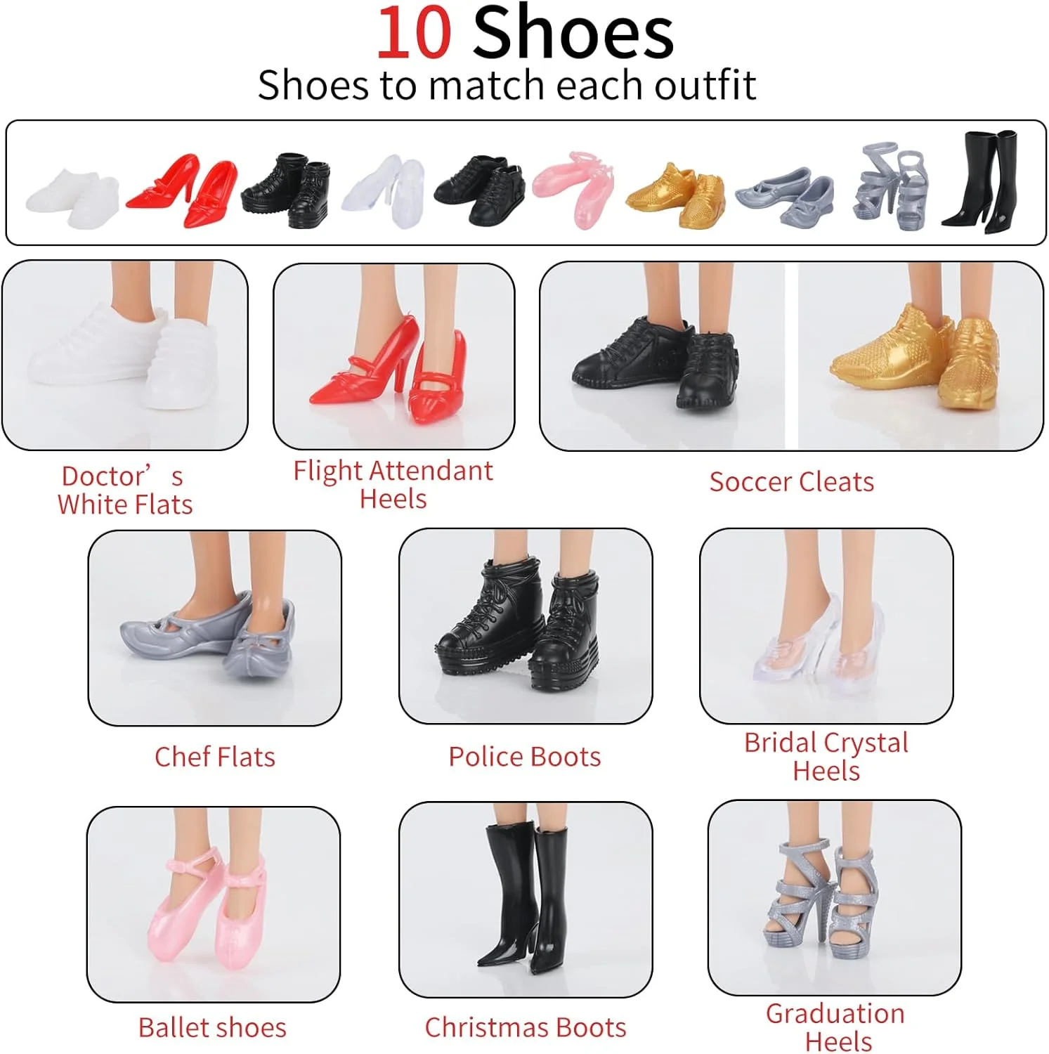 لباس و لوازم جانبی عروسک 11.5 اینچی Lady Cat. 10 ست لباس نقش آفرینی (مجموعه 31 تکه) و 10 جفت کفش، 10 پایه نمایش عروسک. غیر تصادفی (استایل ها مطابق شکل، عروسک ها شامل نمی شوند). لباس و لوازم جانبی عروسک 11.5 اینچی Lady Cat. 10 ست لباس نقش آفرینی (مجموعه 31 تکه) و 10 جفت کفش، 10 پایه نمایش عروسک. غیر تصادفی (استایل ها مطابق شکل، عروسک ها شامل نمی شوند).