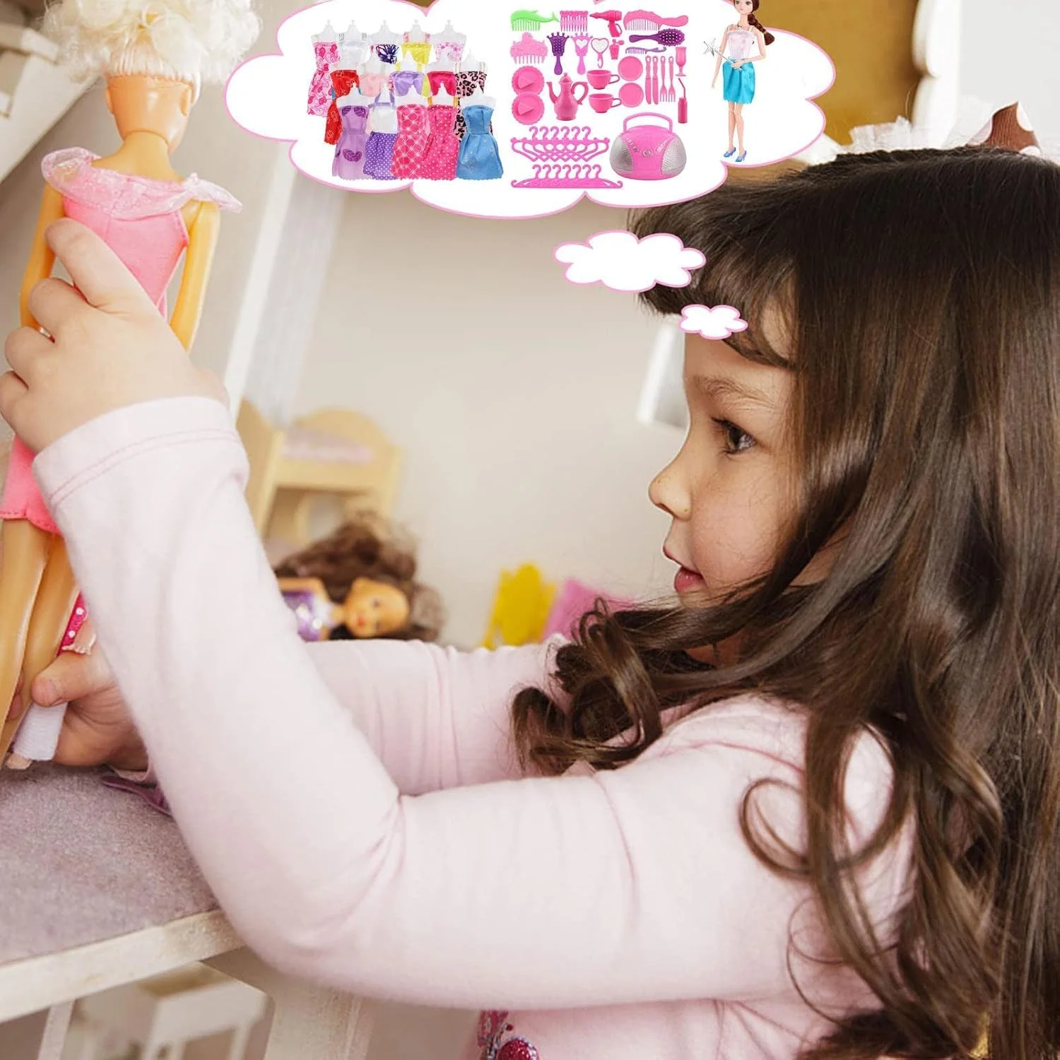 لوازم جانبی عروسک آمریکایی | ست لباس مینی فشن با 15 مینی دامن، 90 کفش، جواهرات، گردنبند، تاج - لباس های متنوع عروسک و سایر لوازم جانبی برای هدیه دخترانه