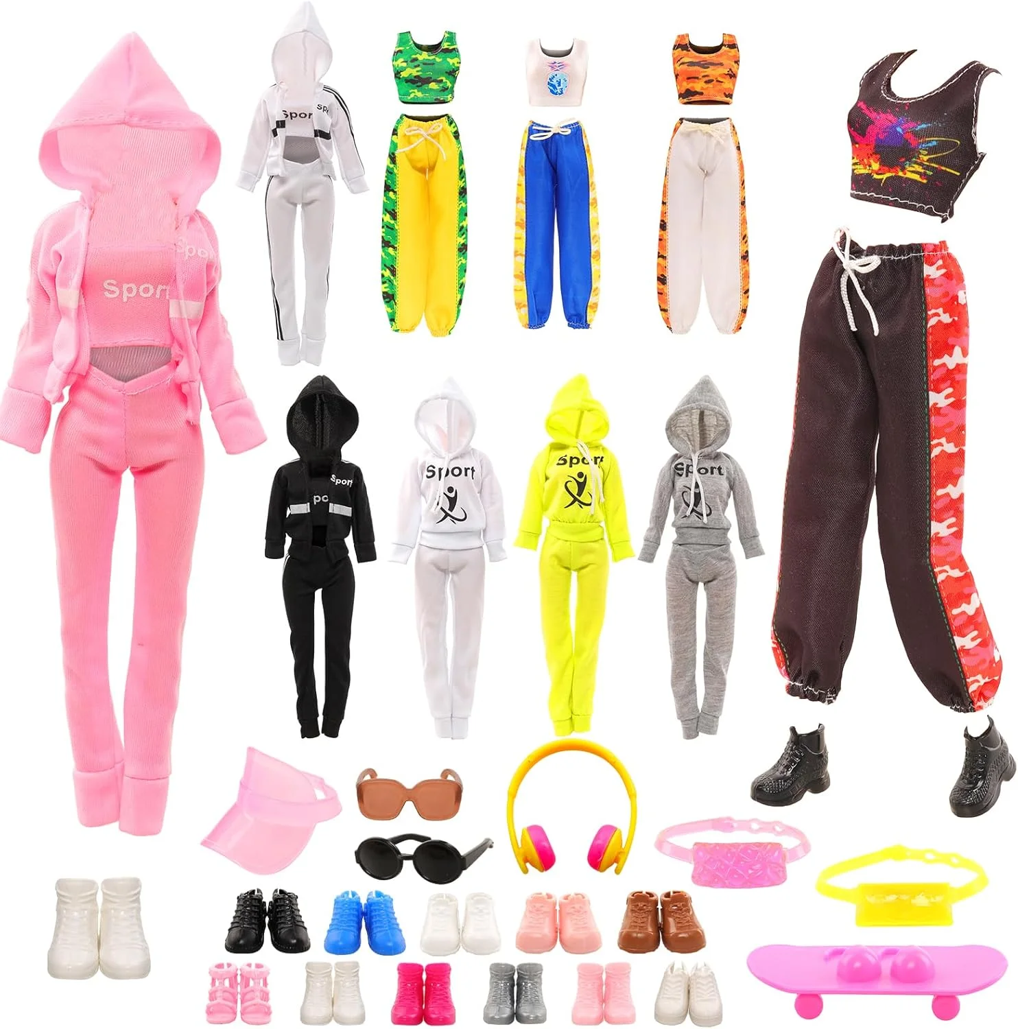 ENOCHT ست لباس و لوازم جانبی 16 تکه ای عروسک شامل تاپ، شلوار، کلاه آفتابی، اسکوتر جیبی، عینک آفتابی، هدست و 5 جفت کفش برای عروسک های دخترانه 11.5 اینچی ENOCHT ست لباس و لوازم جانبی 16 تکه ای عروسک شامل تاپ، شلوار، کلاه آفتابی، اسکوتر جیبی، عینک آفتابی، هدست و 5 جفت کفش برای عروسک های دخترانه 11.5 اینچی