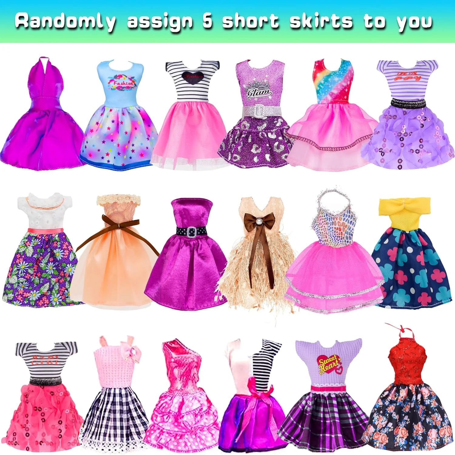 مجموعه 49 تکه لباس و لوازم جانبی عروسک دخترانه 11.5 اینچی iBayda شامل 3 لباس عروس بلند، 4 تاپ، 4 شلوار، 3 بیکینی، 5 لباس مد، 10 کفش، 10 کیف دستی، 10 چوب لباسی (بدون عروسک)