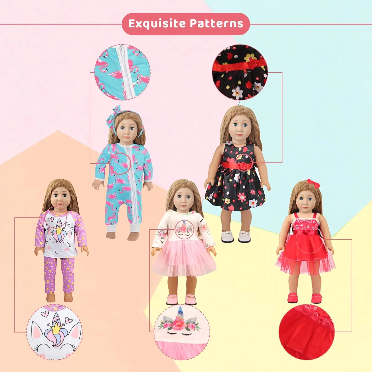 MSYO 10 ست لباس عروسک برای عروسک های 17 تا 18 اینچی، لباس های متنوع (گلدار، خال خال، تک شاخ) و لوازم جانبی، ست لباس پوشیدن مد برای بازی و هدیه دادن عروسک دخترانه