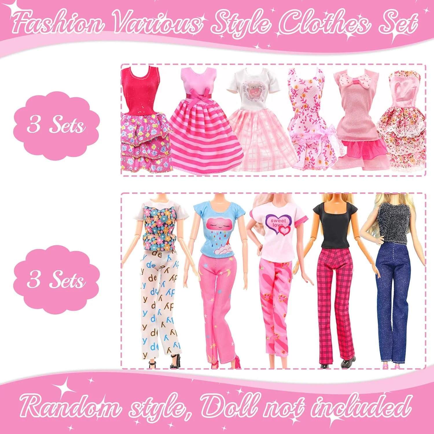 ست لباس عروسک فیلمی برای عروسک 11.5 اینچی، لباس و لوازم جانبی عروسک با لباس صورتی عروسک فیلمی، لباس مد روز، دامن، شلوار جین، تی شرت، شلوار، کلاه، کفش برای هدیه تولد کریسمس دخترانه