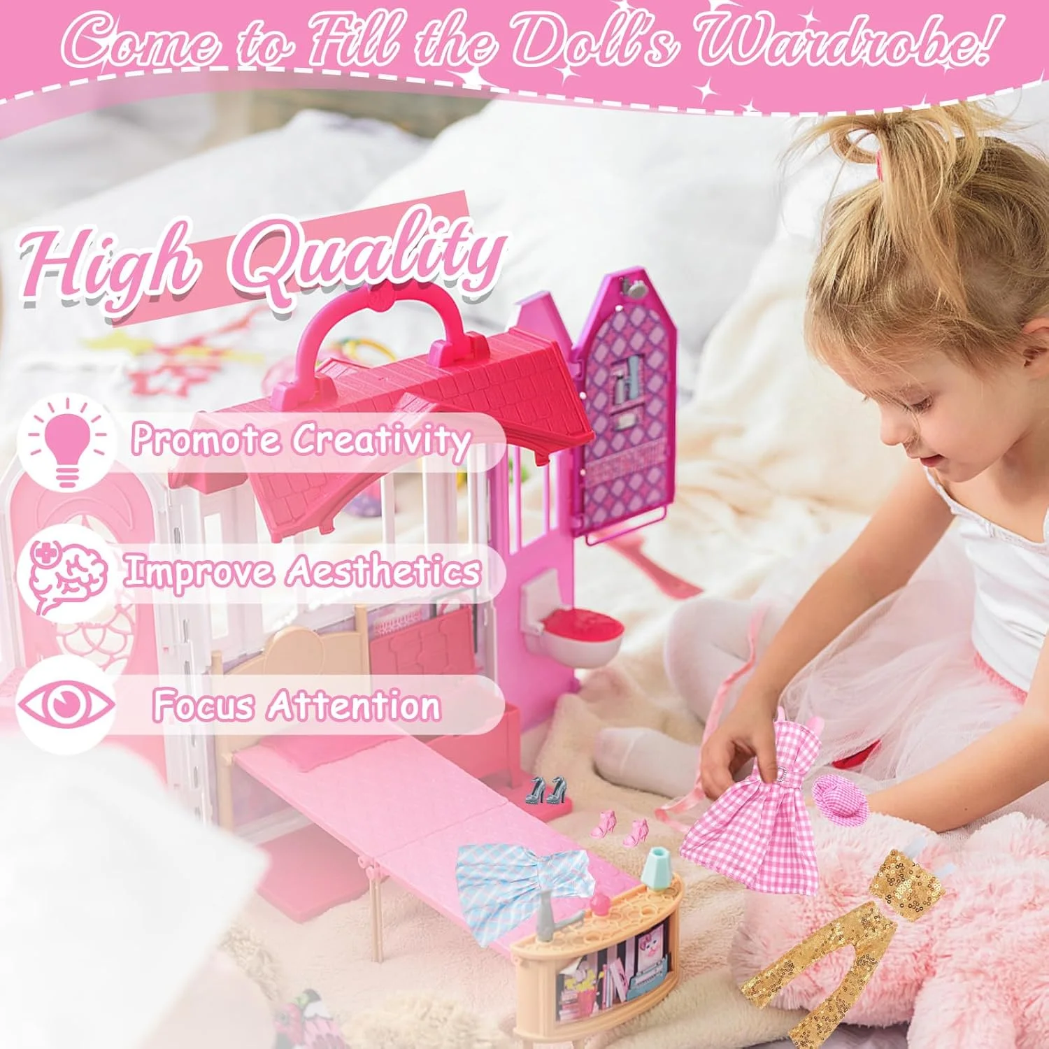 ست لباس عروسک فیلمی برای عروسک 11.5 اینچی، لباس و لوازم جانبی عروسک با لباس صورتی عروسک فیلمی، لباس مد روز، دامن، شلوار جین، تی شرت، شلوار، کلاه، کفش برای هدیه تولد کریسمس دخترانه