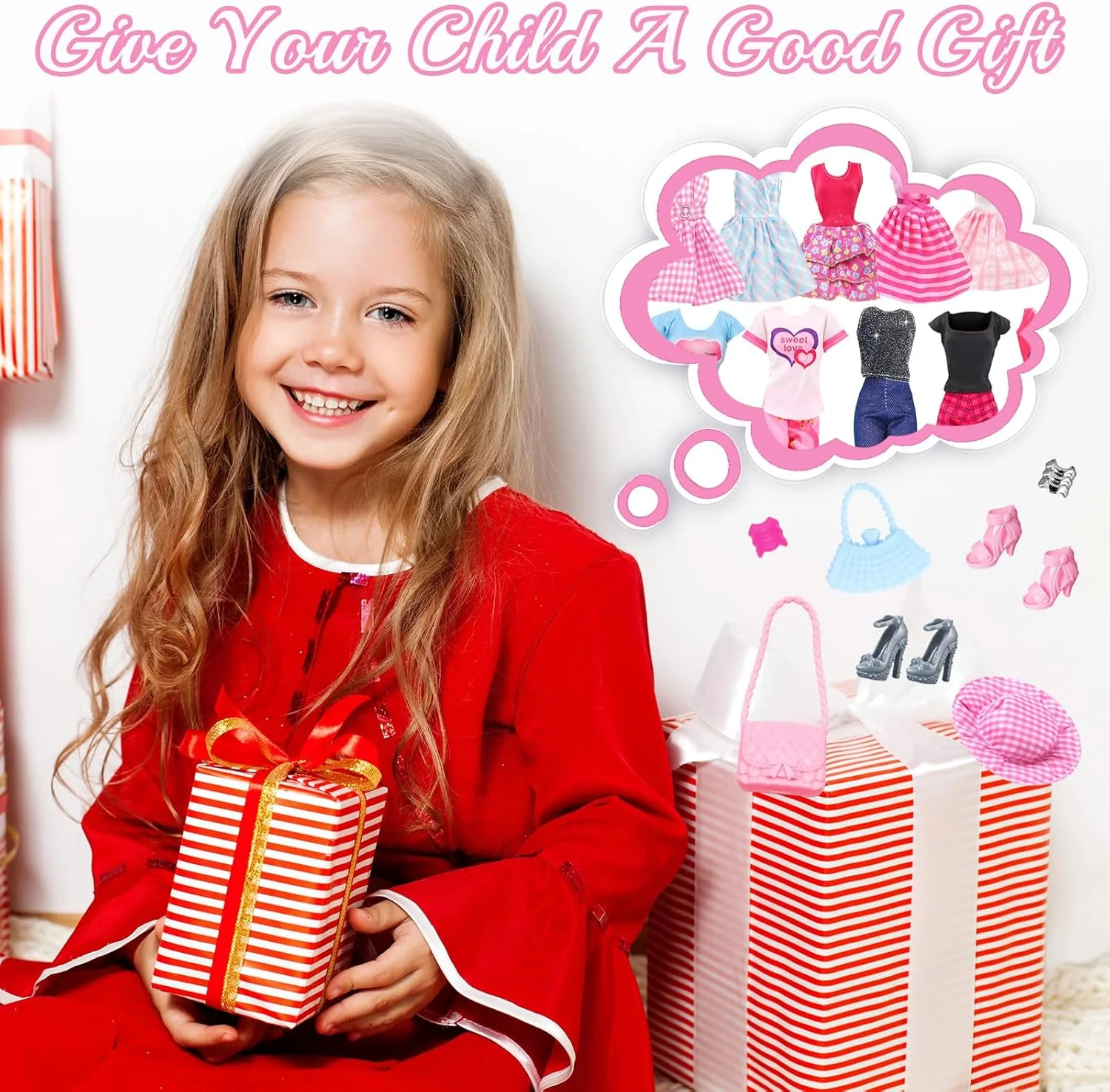 ست لباس عروسک فیلمی برای عروسک 11.5 اینچی، لباس و لوازم جانبی عروسک با لباس صورتی عروسک فیلمی، لباس مد روز، دامن، شلوار جین، تی شرت، شلوار، کلاه، کفش برای هدیه تولد کریسمس دخترانه