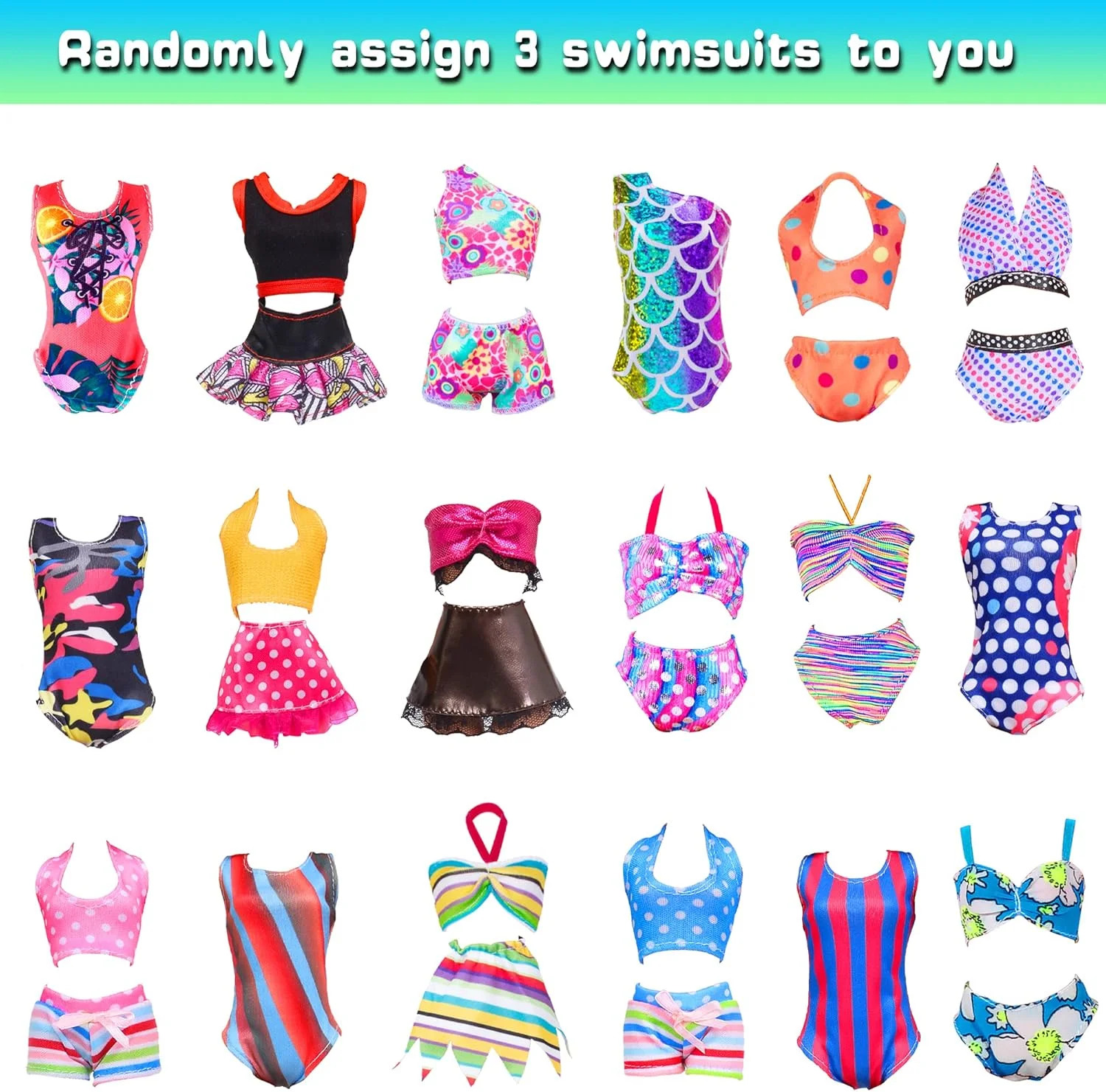 مجموعه 49 تکه لباس و لوازم جانبی عروسک دخترانه 11.5 اینچی iBayda شامل 3 لباس عروس بلند، 4 تاپ، 4 شلوار، 3 بیکینی، 5 لباس مد، 10 کفش، 10 کیف دستی، 10 چوب لباسی (بدون عروسک)