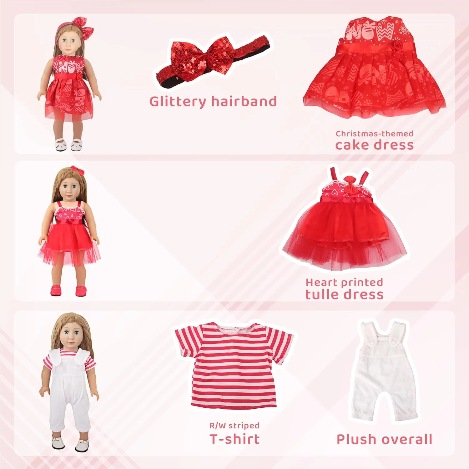 MSYO 10 ست لباس عروسک برای عروسک های 17 تا 18 اینچی، لباس های متنوع (گلدار، خال خال، تک شاخ) و لوازم جانبی، ست لباس پوشیدن مد برای بازی و هدیه دادن عروسک دخترانه