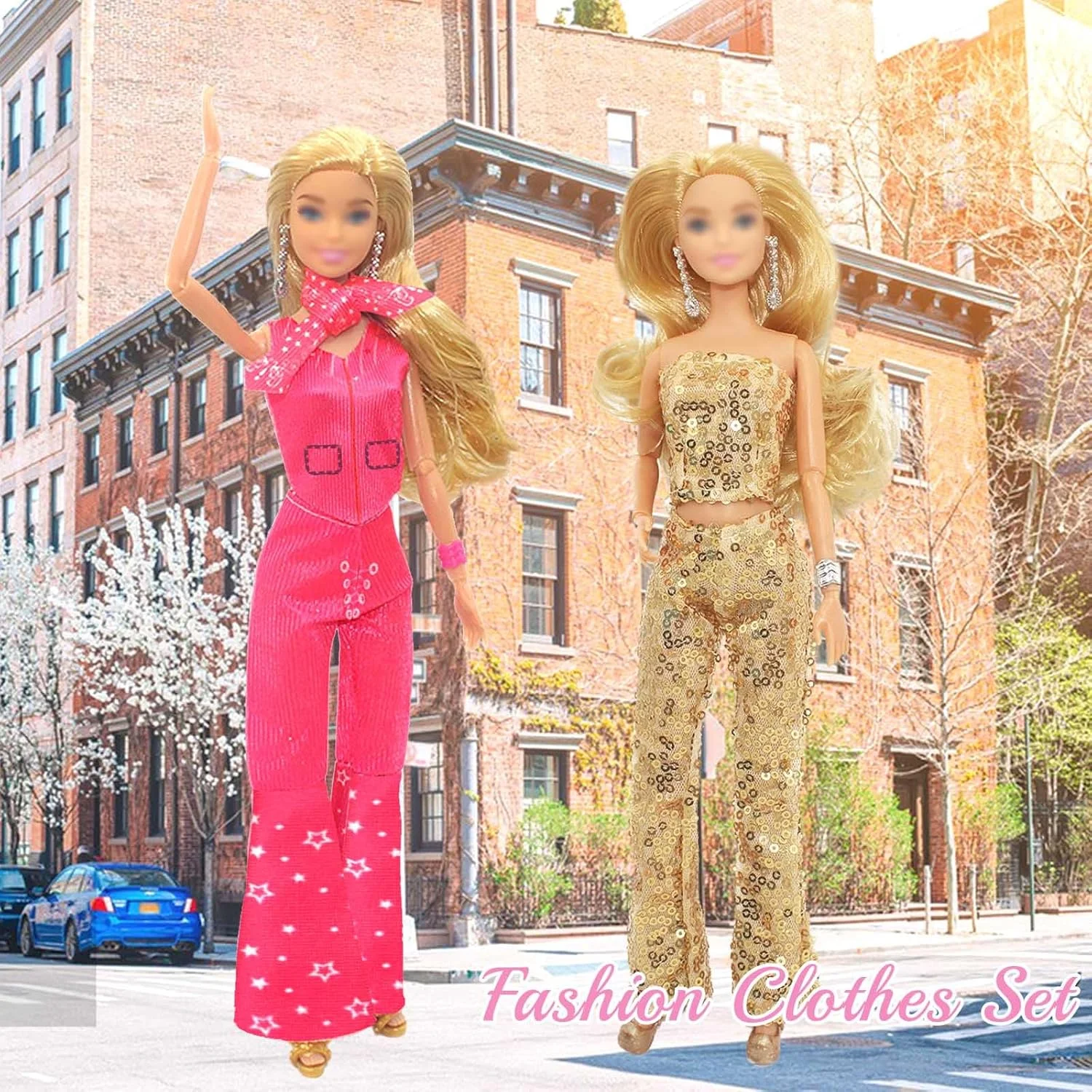 ست لباس عروسک فیلمی برای عروسک 11.5 اینچی، لباس و لوازم جانبی عروسک با لباس صورتی عروسک فیلمی، لباس مد روز، دامن، شلوار جین، تی شرت، شلوار، کلاه، کفش برای هدیه تولد کریسمس دخترانه