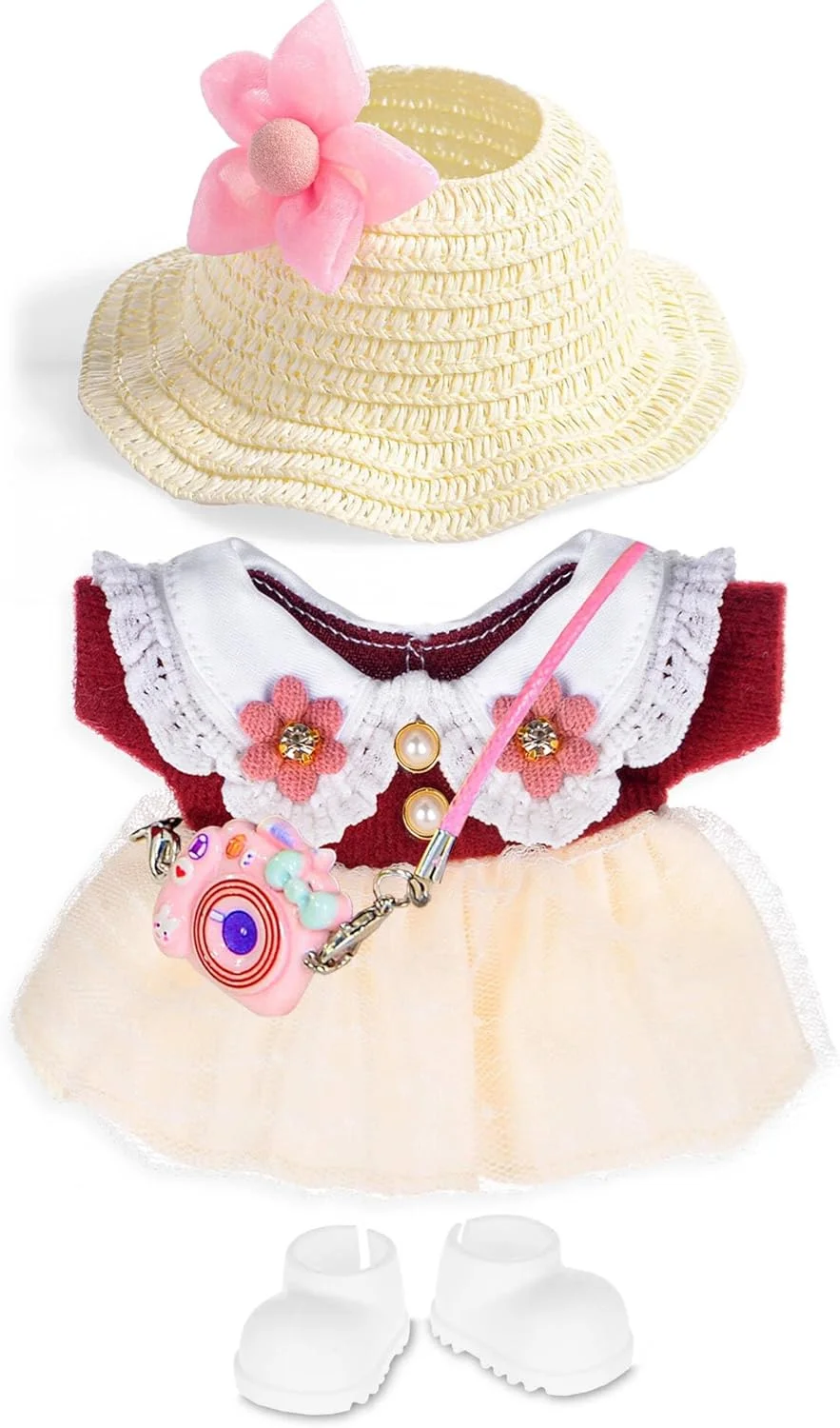 ست لباس و لوازم جانبی شیک عروسک آی‌بایدا 17 سانتی‌متری شامل: کلاه حصیری، لباس، گیره موی گل، کفش و کیف (عروسک و عینک شامل نمی‌شود)