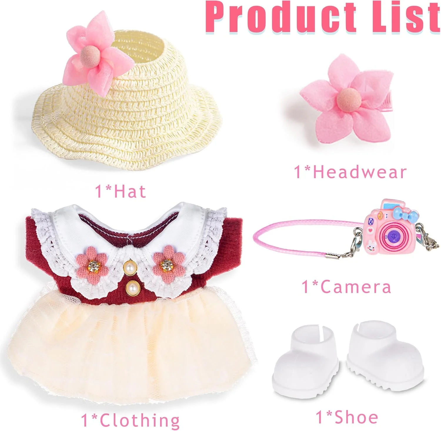 ست لباس و لوازم جانبی شیک عروسک آیبایدا 17 سانتیمتری شامل: کلاه حصیری، لباس، گیره موی گل، کفش و کیف (عروسک و عینک شامل نمیشود) ست لباس و لوازم جانبی شیک عروسک آیبایدا 17 سانتیمتری شامل: کلاه حصیری، لباس، گیره موی گل، کفش و کیف (عروسک و عینک شامل نمیشود)