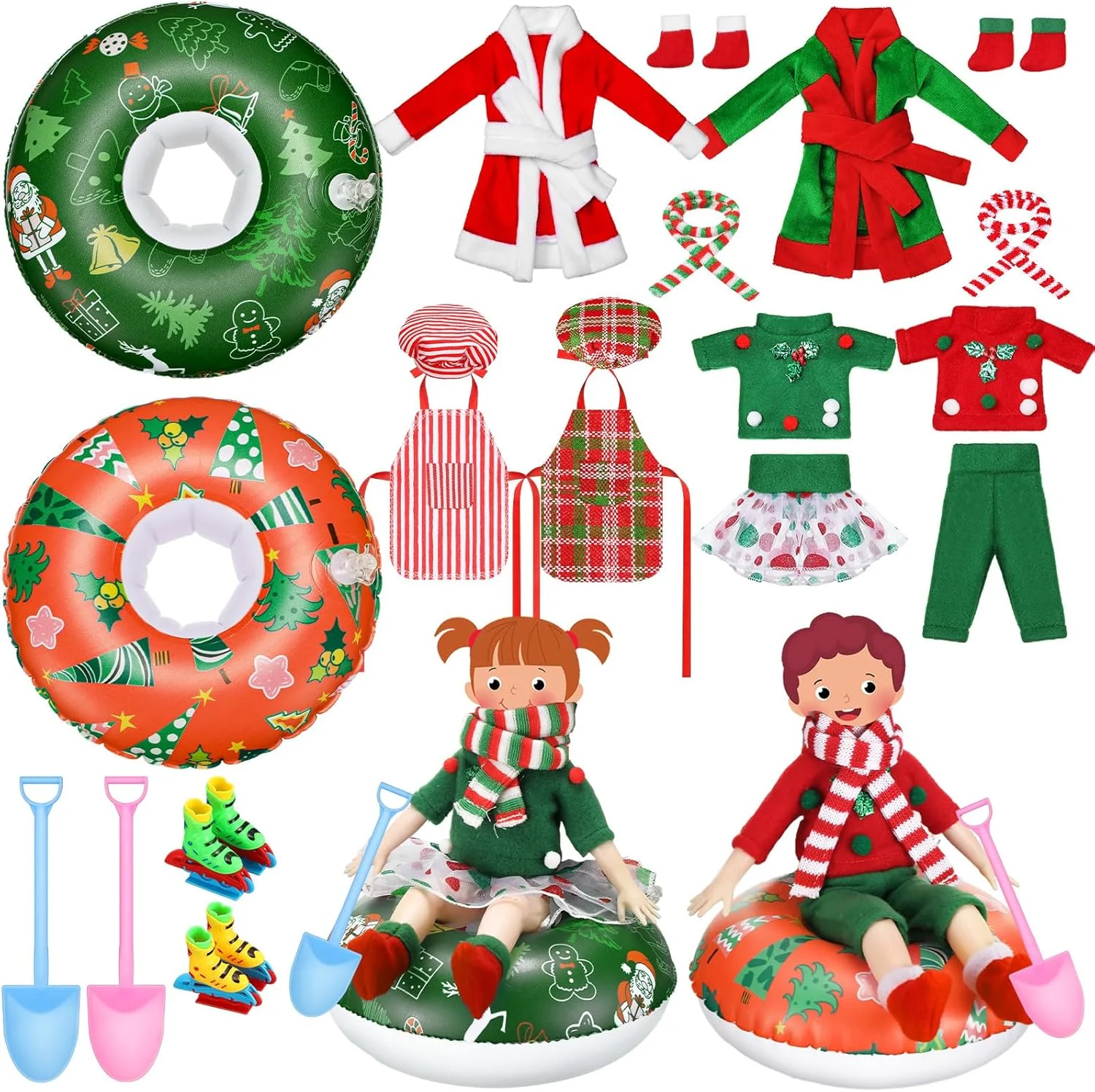 ست 20 عددی لوازم جانبی عروسک الف کریسمس Cutecrop، شامل لباس خواب، شال گردن، پیش بند، کلاه سرآشپز، جوراب، حلقه های شنای کوچک و لوازم جانبی برای دکوراسیون عروسک الف کریسمس (سبک کلاسیک)