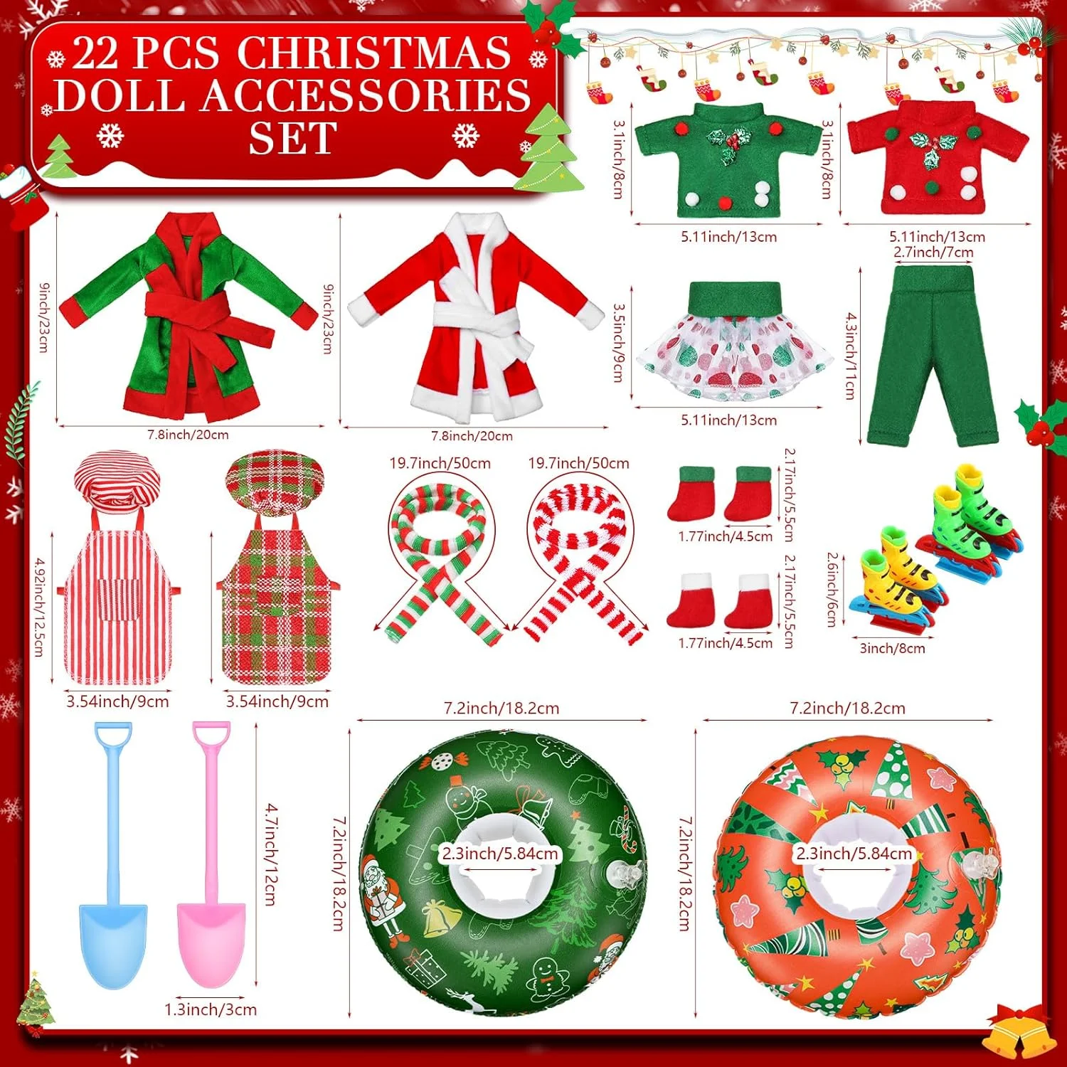 ست 20 عددی لوازم جانبی عروسک الف کریسمس Cutecrop، شامل لباس خواب، شال گردن، پیش بند، کلاه سرآشپز، جوراب، حلقه های شنای کوچک و لوازم جانبی برای دکوراسیون عروسک الف کریسمس (سبک کلاسیک) ست 20 عددی لوازم جانبی عروسک الف کریسمس Cutecrop، شامل لباس خواب، شال گردن، پیش بند، کلاه سرآشپز، جوراب، حلقه های شنای کوچک و لوازم جانبی برای دکوراسیون عروسک الف کریسمس (سبک کلاسیک)