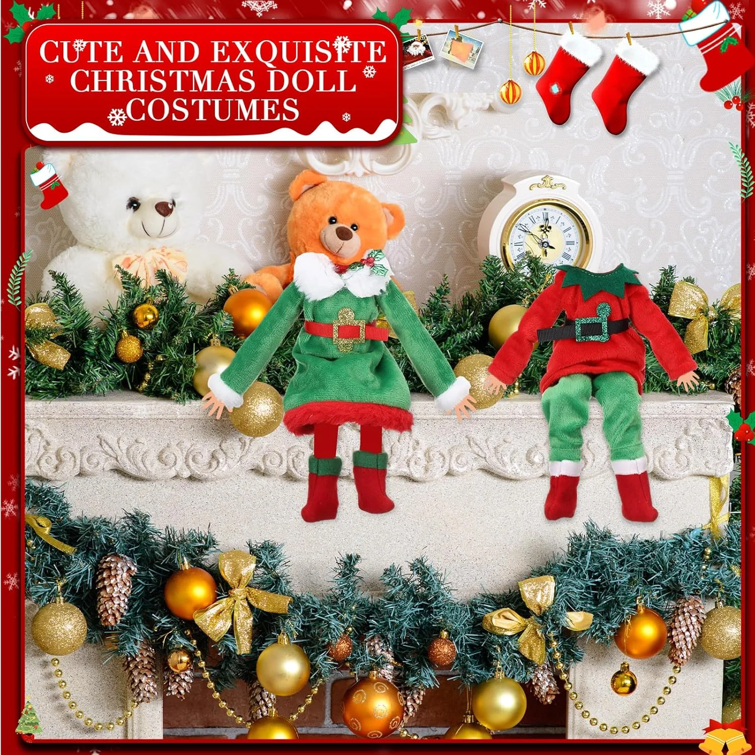 ست 12 تکه لوازم جانبی کریسمس Jenaai شامل لباس، دامن، جلیقه پشمی، حوله حمام، کیسه خواب تابدار، شال گردن، پیش بند، کلاه و جوراب (سبک کلاسیک الف) ست 12 تکه لوازم جانبی کریسمس Jenaai شامل لباس، دامن، جلیقه پشمی، حوله حمام، کیسه خواب تابدار، شال گردن، پیش بند، کلاه و جوراب (سبک کلاسیک الف)