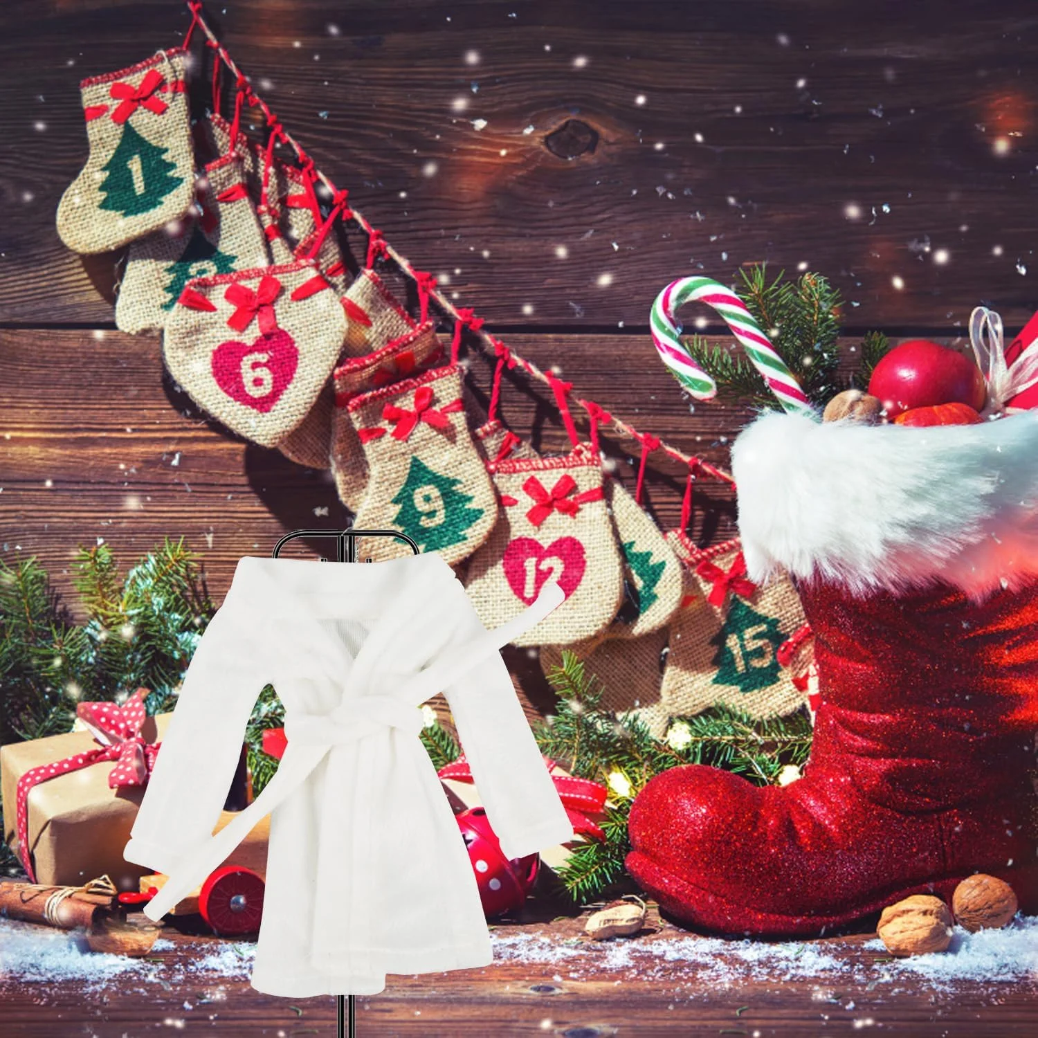 ست 4 عددی لوازم جانبی کریسمس الف PEUTIER شامل لباس خواب عروسک الف، کلاه آشپز، پیش بند، کیسه خواب، تزئینات کریسمس برای خانه عروسکی ست 4 عددی لوازم جانبی کریسمس الف PEUTIER شامل لباس خواب عروسک الف، کلاه آشپز، پیش بند، کیسه خواب، تزئینات کریسمس برای خانه عروسکی