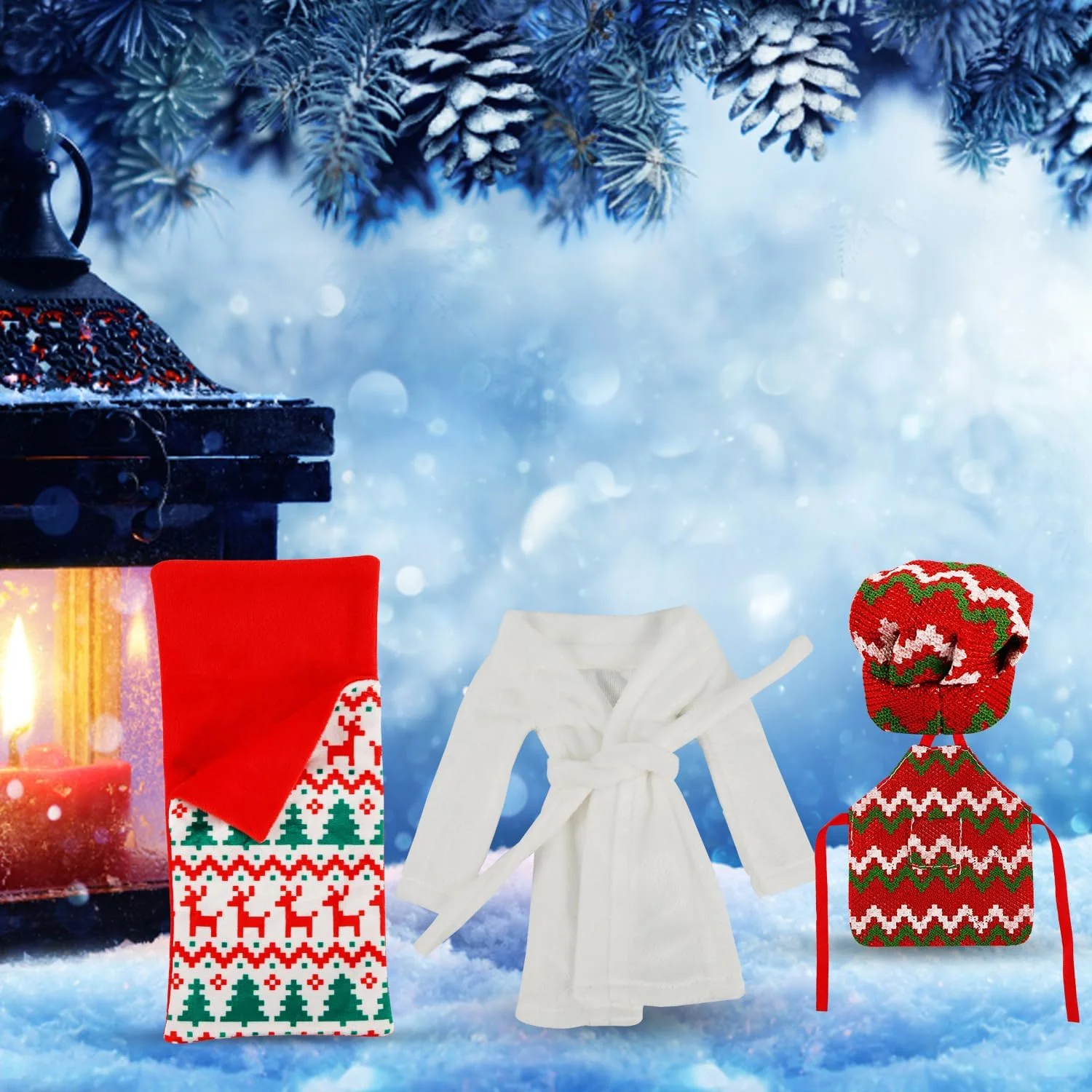 ست 4 عددی لوازم جانبی کریسمس الف PEUTIER شامل لباس خواب عروسک الف، کلاه آشپز، پیش بند، کیسه خواب، تزئینات کریسمس برای خانه عروسکی ست 4 عددی لوازم جانبی کریسمس الف PEUTIER شامل لباس خواب عروسک الف، کلاه آشپز، پیش بند، کیسه خواب، تزئینات کریسمس برای خانه عروسکی