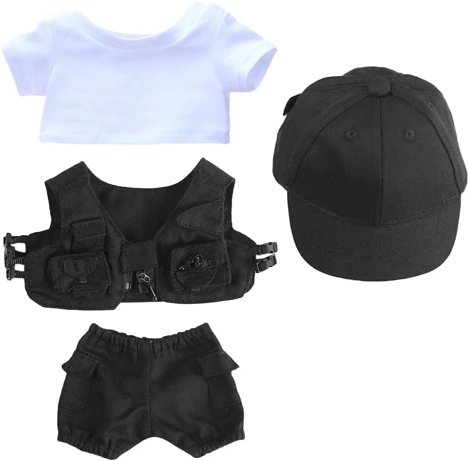 niannyyhouse تی شرت سفید کلاه بیسبال مشکی جلیقه شلوار لباس عروسک پولیشی 8 اینچی 20 سانتی متری