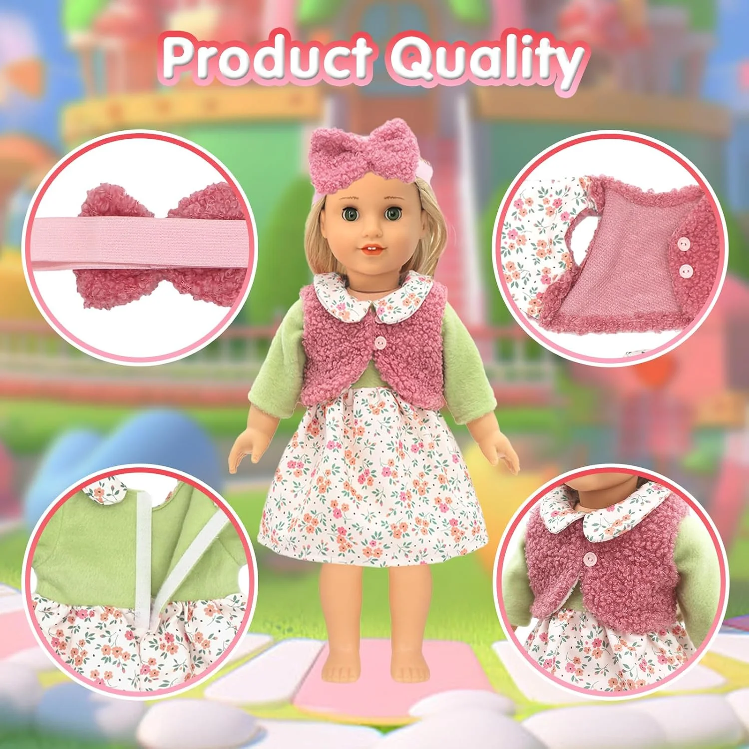 لباس عروسک WanderGo مناسب عروسک های 35-43 سانتی متر، شامل یک پیراهن، جلیقه و هدبند، لباس برای عروسک های 14-18 اینچی لباس عروسک WanderGo مناسب عروسک های 35-43 سانتی متر، شامل یک پیراهن، جلیقه و هدبند، لباس برای عروسک های 14-18 اینچی