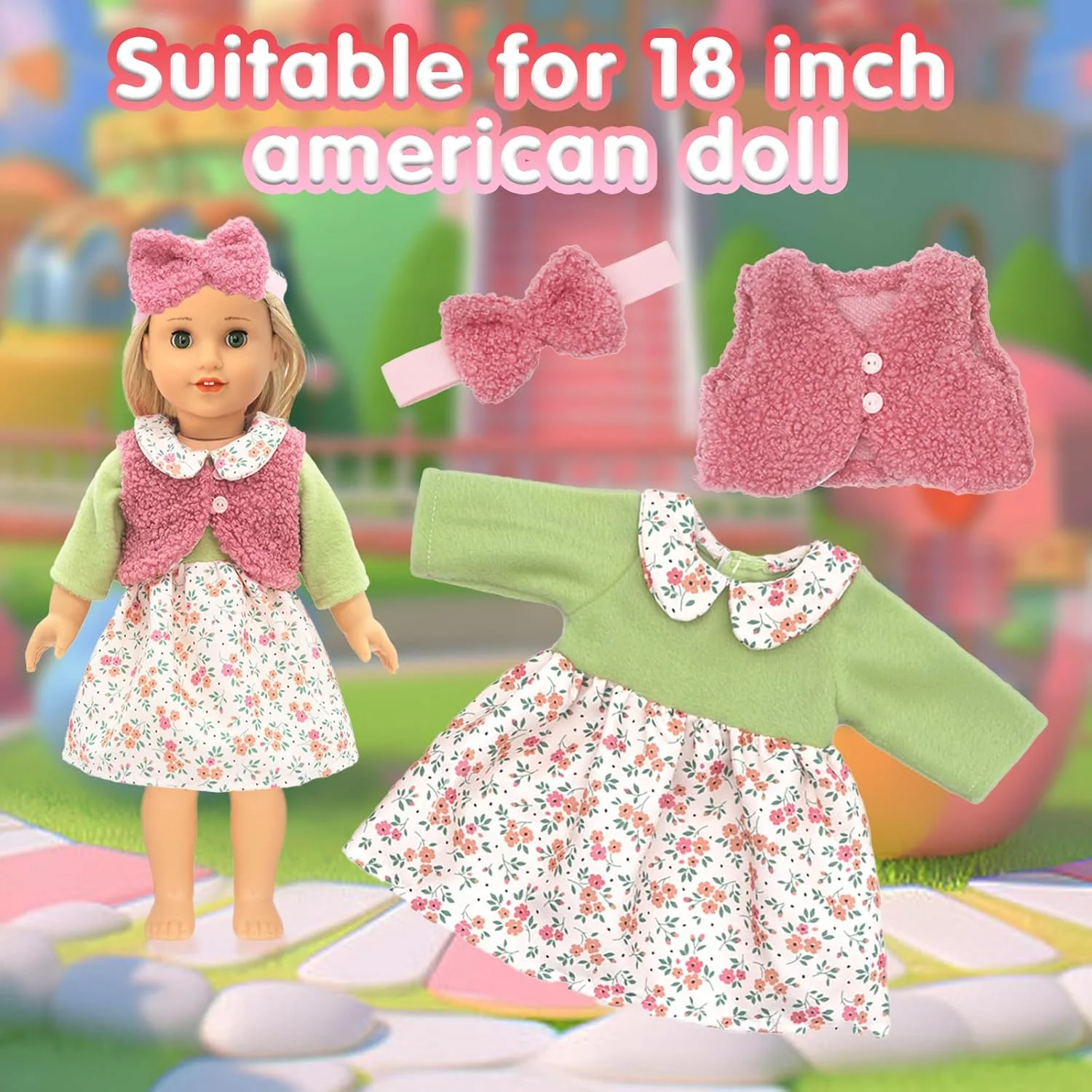 لباس عروسک WanderGo مناسب عروسک های 35-43 سانتی متر، شامل یک پیراهن، جلیقه و هدبند، لباس برای عروسک های 14-18 اینچی لباس عروسک WanderGo مناسب عروسک های 35-43 سانتی متر، شامل یک پیراهن، جلیقه و هدبند، لباس برای عروسک های 14-18 اینچی