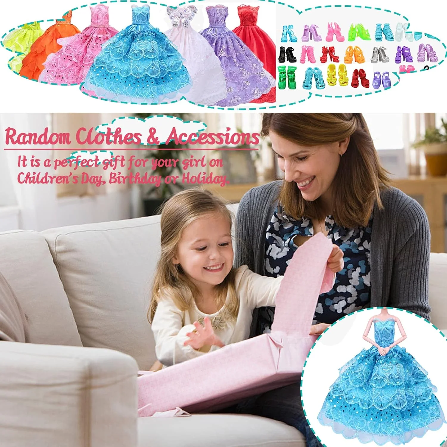 51 تکه لباس و لوازم جانبی برای عروسک ها، شامل 5 لباس عروسی، 10 دامن ساسون دار، 2 دامن فانتزی، 2 تاپ و شلوار، 2 بیکینی، 20 کفش، 17 لوازم جانبی برای عروسک های 11.5 اینچی (استایل تصادفی) 51 تکه لباس و لوازم جانبی برای عروسک ها، شامل 5 لباس عروسی، 10 دامن ساسون دار، 2 دامن فانتزی، 2 تاپ و شلوار، 2 بیکینی، 20 کفش، 17 لوازم جانبی برای عروسک های 11.5 اینچی (استایل تصادفی)