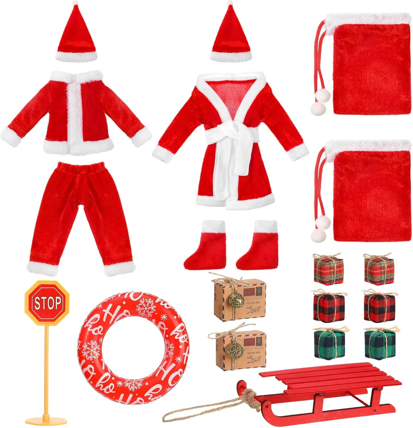ست 19 تکه لوازم جانبی عروسک کریسمس Cozypower Bencailor شامل لباس و لوازم جانبی بابا نوئل عروسکی برای خانه عروسکی، لباس و لوازم جانبی عروسک کریسمس، هدیه برای خانواده، عروسک شامل نمی شود