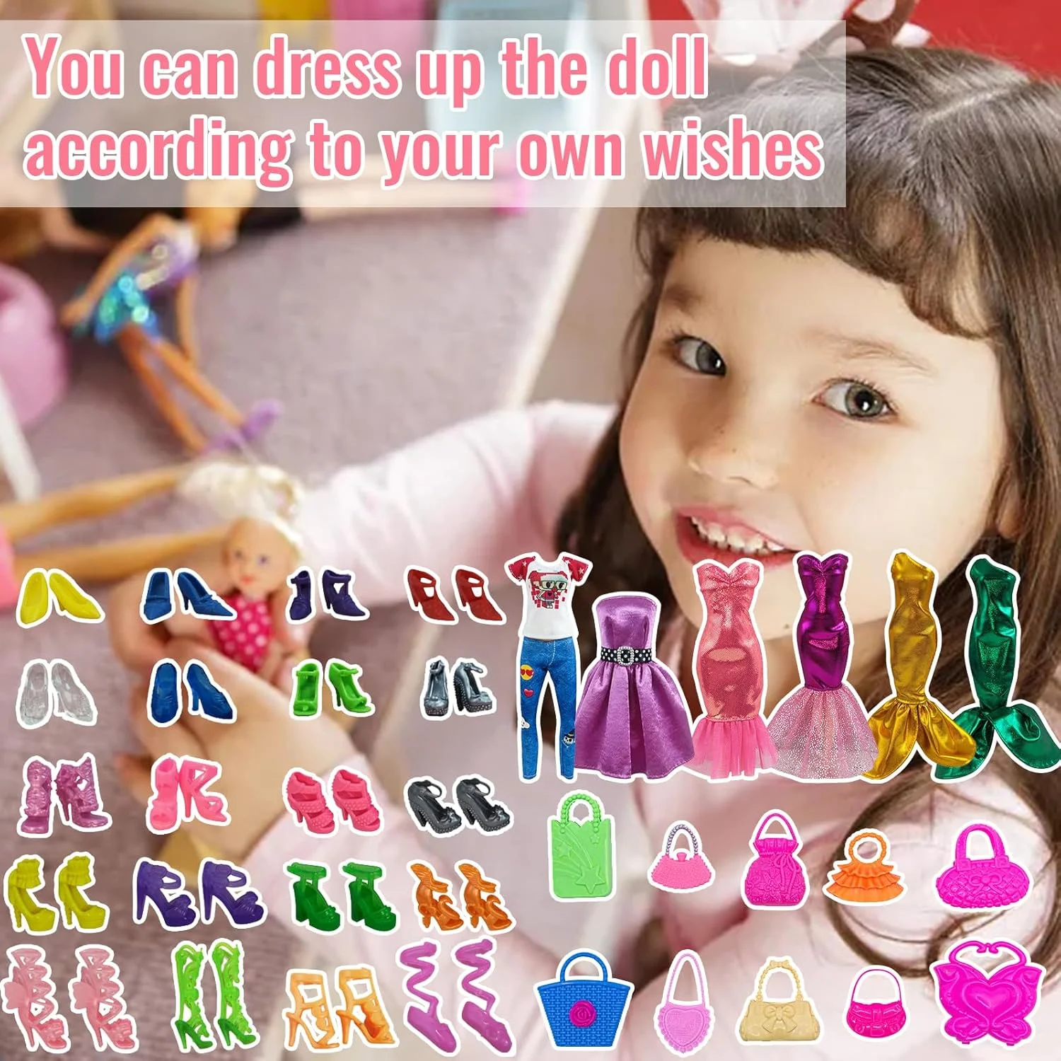 ست لباس مد 43 تکه عروسک truee، 2 لباس مهمانی عروسک، 5 لباس مینی عروسک دخترانه، 4 لباس پری دریایی، 1 تی شرت، 1 شلوار، 20 جفت کفش برای عروسک های 11.5 اینچی، 10 کیف دستی عروسک ست لباس مد 43 تکه عروسک truee، 2 لباس مهمانی عروسک، 5 لباس مینی عروسک دخترانه، 4 لباس پری دریایی، 1 تی شرت، 1 شلوار، 20 جفت کفش برای عروسک های 11.5 اینچی، 10 کیف دستی عروسک