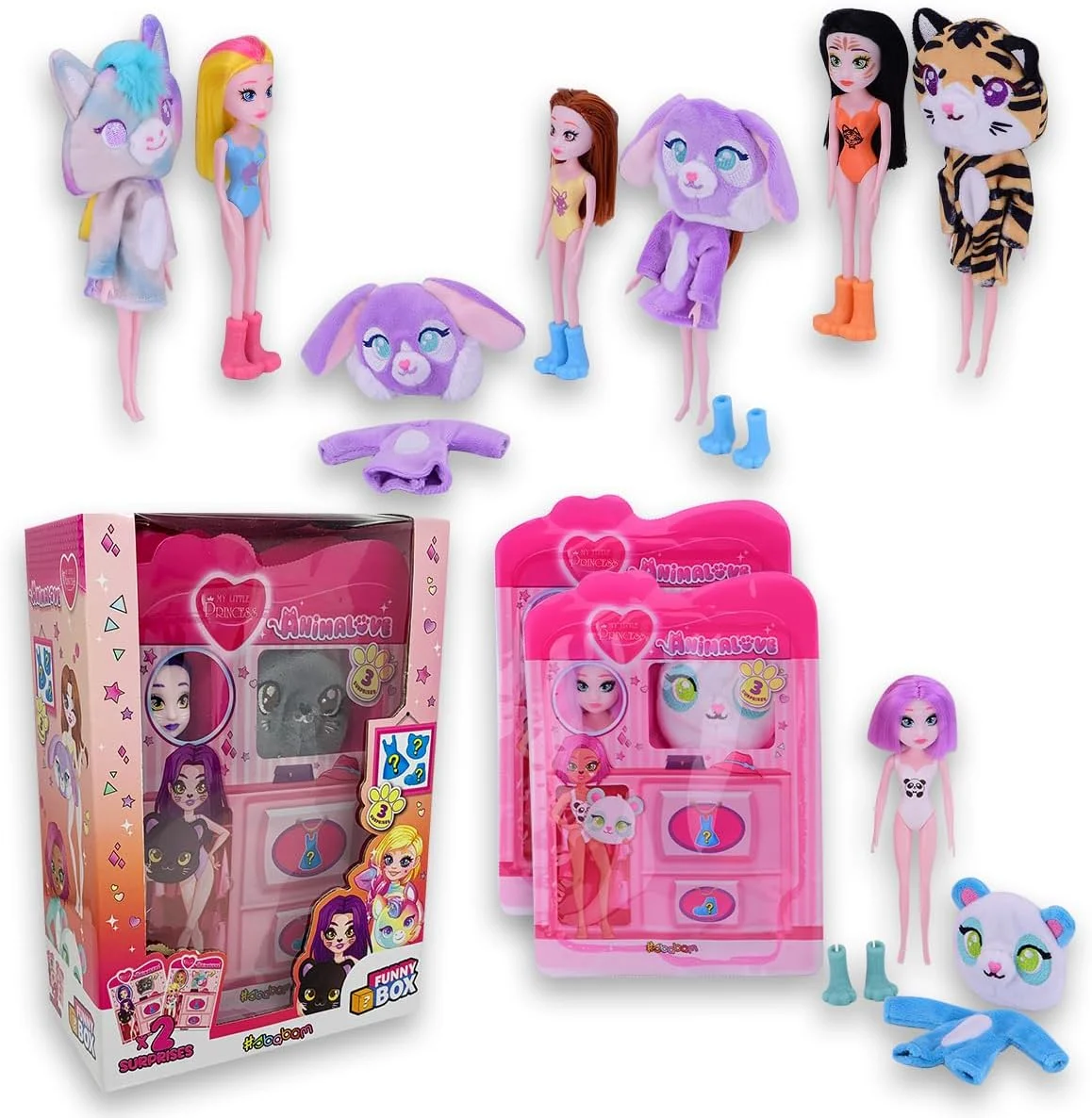 #sbabam جعبه خنده دار Animalove پرنسس کوچک من، عروسک دخترانه با لوازم جانبی، بسته 2 عددی، بازی برای کودکان از دکه روزنامه فروشی، عروسک با لباس و ماسک پولیشی