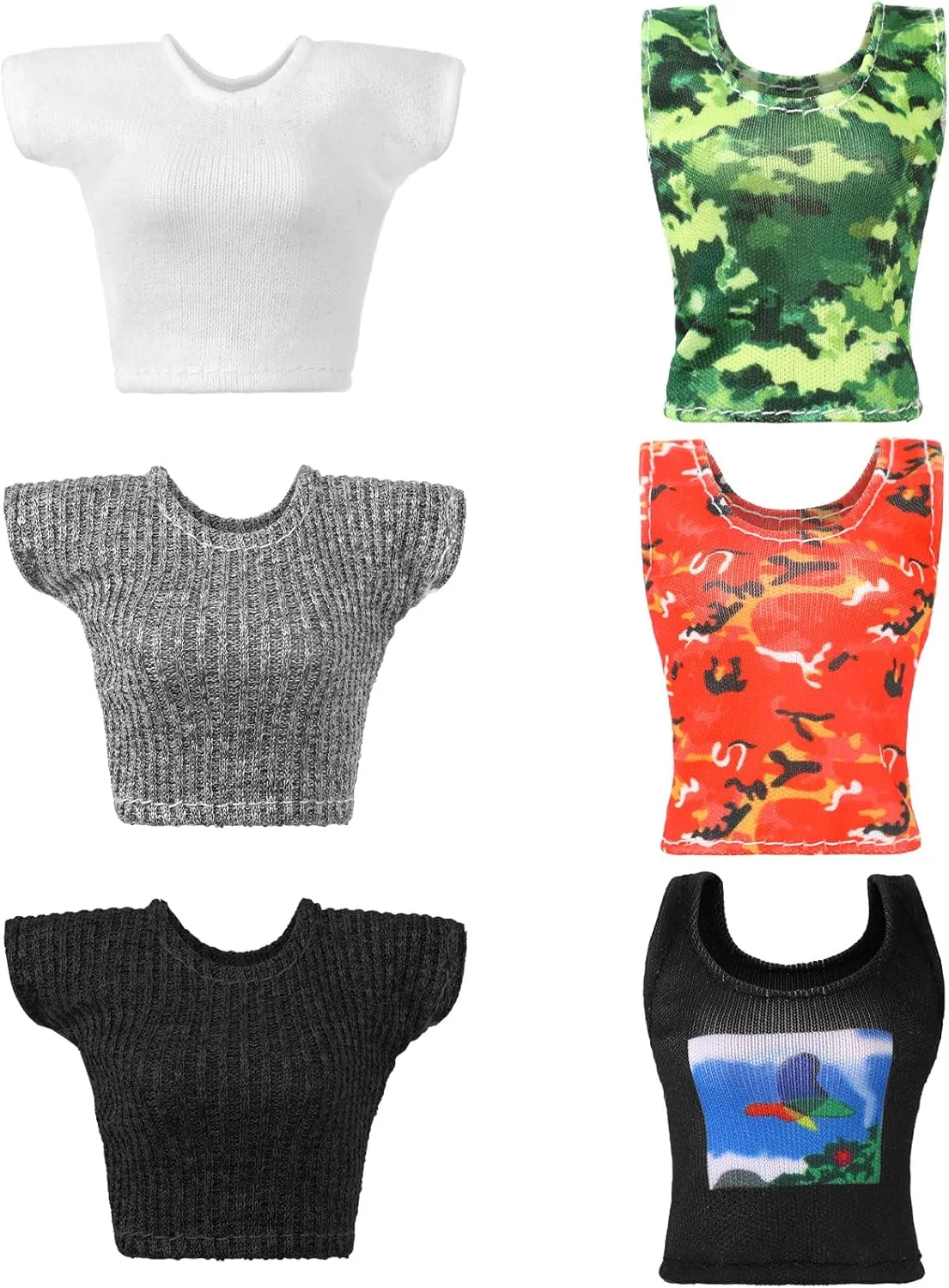 ست 6 تکه لباس عروسک بنکیلور مناسب برای عروسک 11.8 اینچی، لوازم جانبی عروسک شامل تاپ های تابستانی، لباس شنا، روپوش، تیشرت، پیراهن، کت زمستانی، ژاکت، هدیه تولد دخترانه (استایل جذاب)