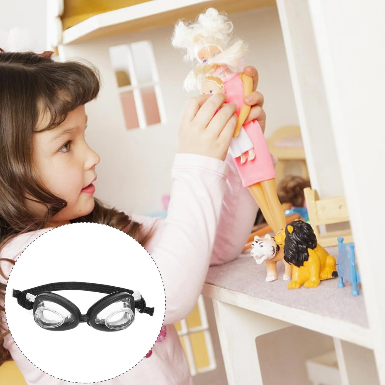 ویکاسکی 4 عدد عینک شنای مینیاتوری عروسک برای لباس شنای کوچک، اسباب بازی های لباس پوشیدنی، عینک های تزئینی، اتصالات پلاستیکی، سگ خانگی، عینک های مینیاتوری 4 عددی، عینک آفتابی یکپارچهسازی با سیستمعامل