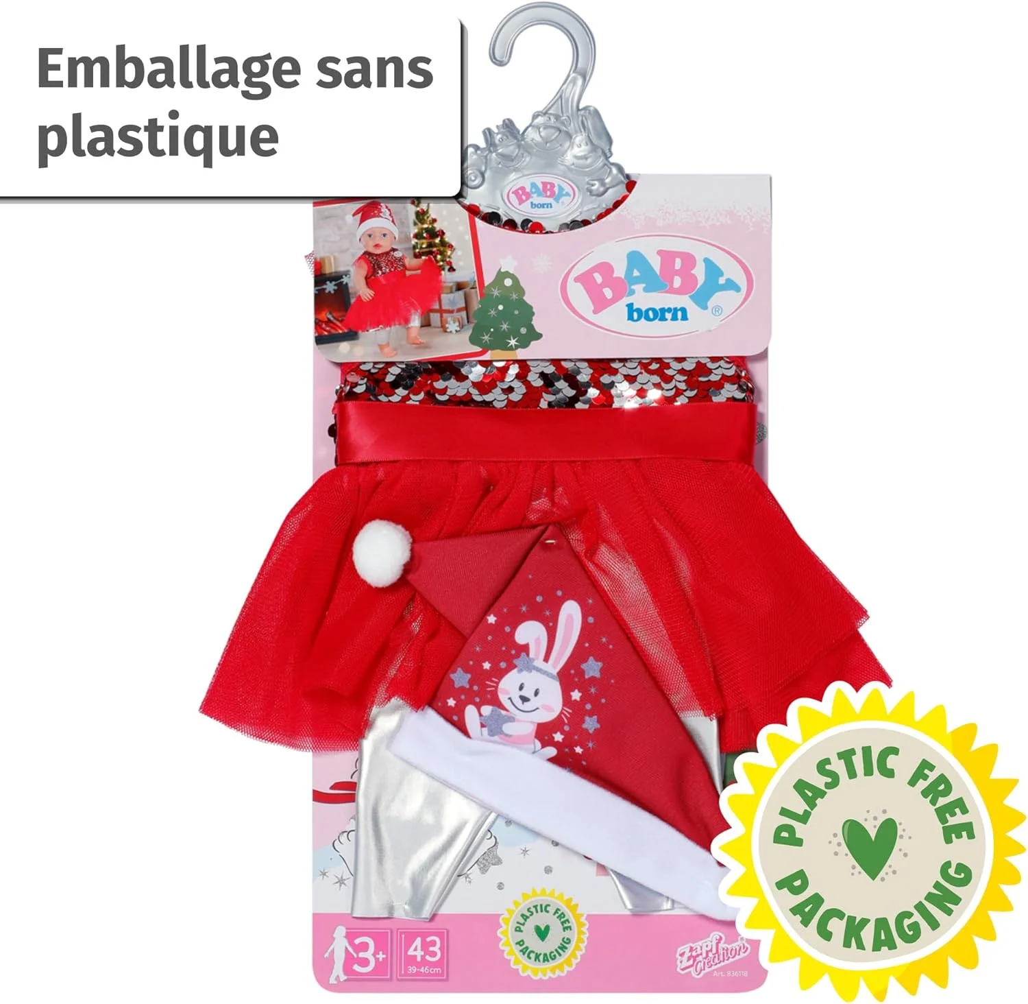 لباس کریسمس BABY born Zapf Creation با پولک، ساق و کلاه کریسمس برای عروسک های 43 سانتی متری