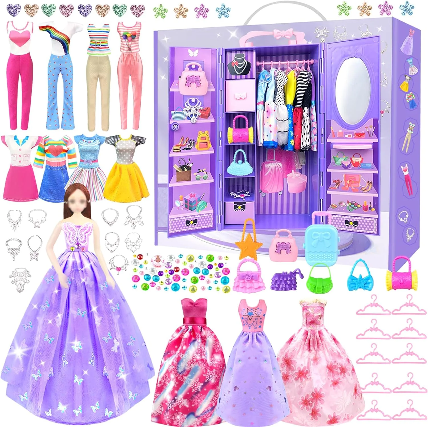 لباس و لوازم جانبی عروسک BNUZEIYI به همراه کمد عروسک برای عروسک 11.5 اینچی