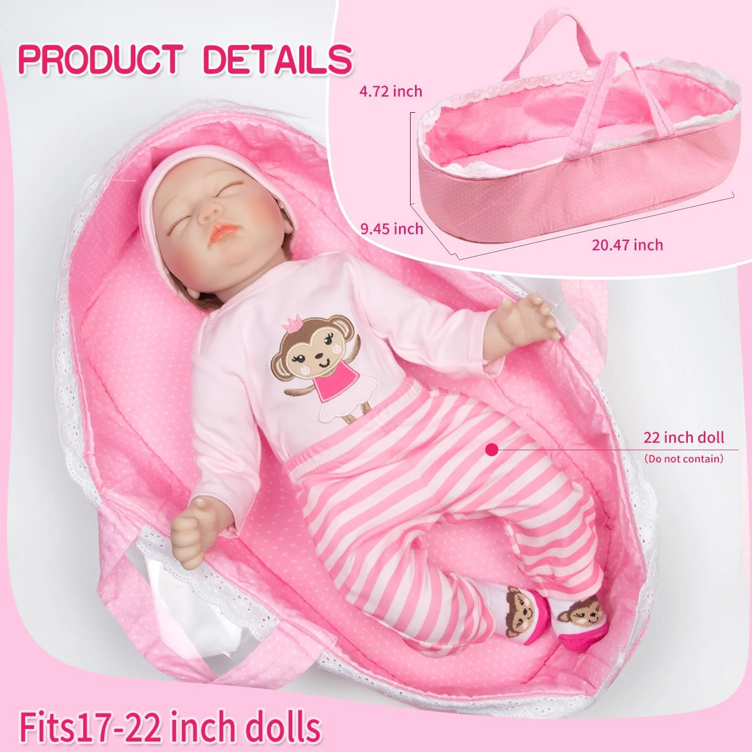 ست لباس 8 تکه عروسک نوزاد Babyfere - لباس و لوازم جانبی عروسک میمون صورتی برای عروسک های 17-22 اینچی