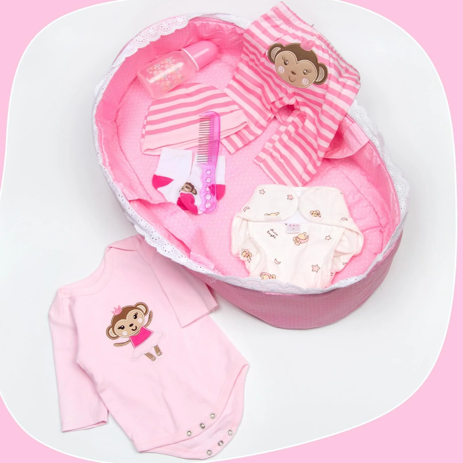ست لباس 8 تکه عروسک نوزاد Babyfere - لباس و لوازم جانبی عروسک میمون صورتی برای عروسک های 17-22 اینچی