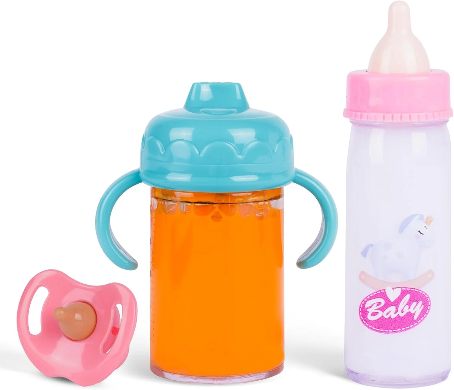 شیشه شیر جادویی و پستانک عروسک Aolso، 2 عدد شیشه شیر جادویی و 1 عدد پستانک عروسک، مناسب برای دستان کوچک، هدیه برای پسر و دختر (صورتی)