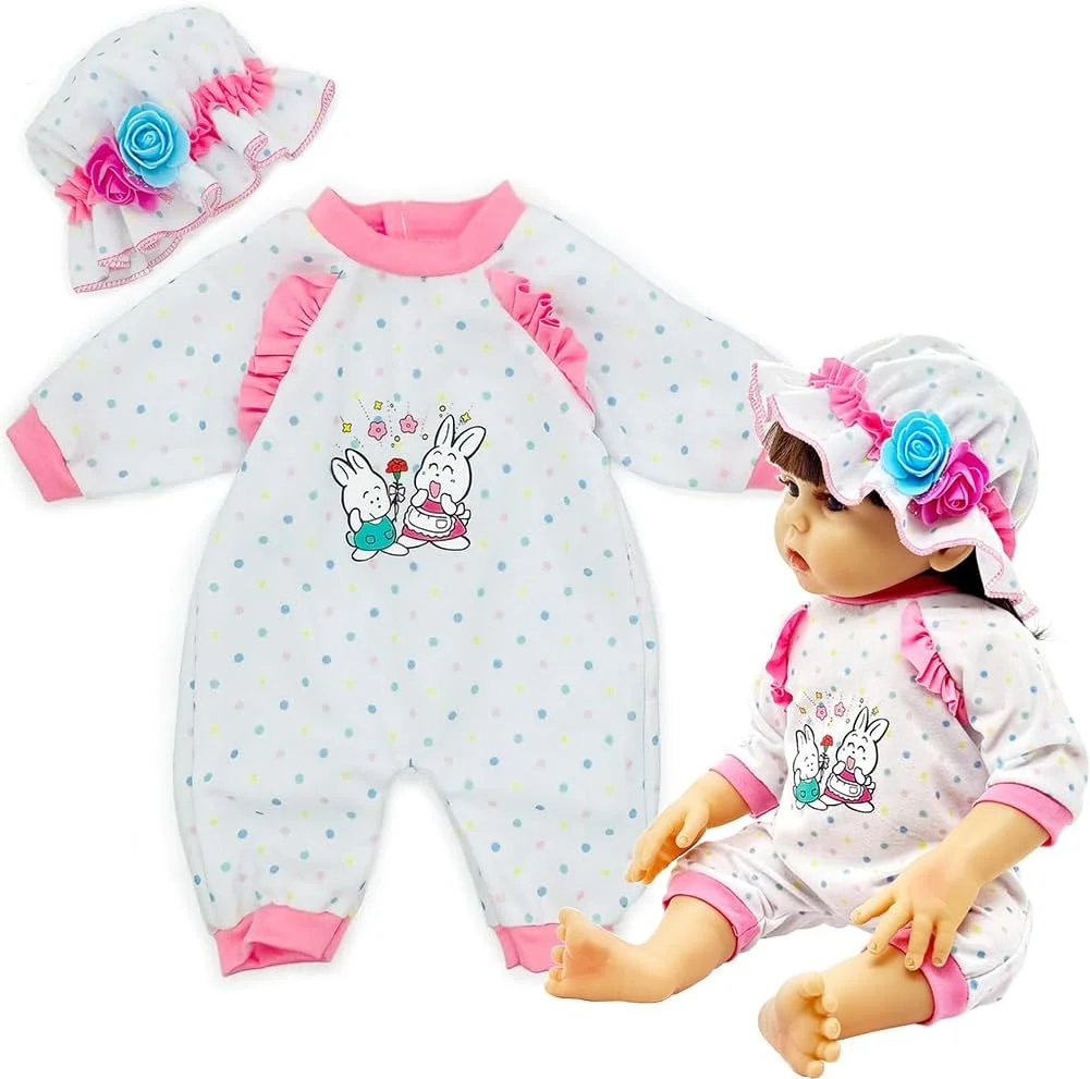 ست لباس عروسک فربربرز، مناسب برای عروسک های نوزاد 18 اینچی، لباس های خال خالی زیبا، سرهمی با کلاه و اکسسوری، مناسب برای عروسک های 17-18 اینچی (خال خالی)