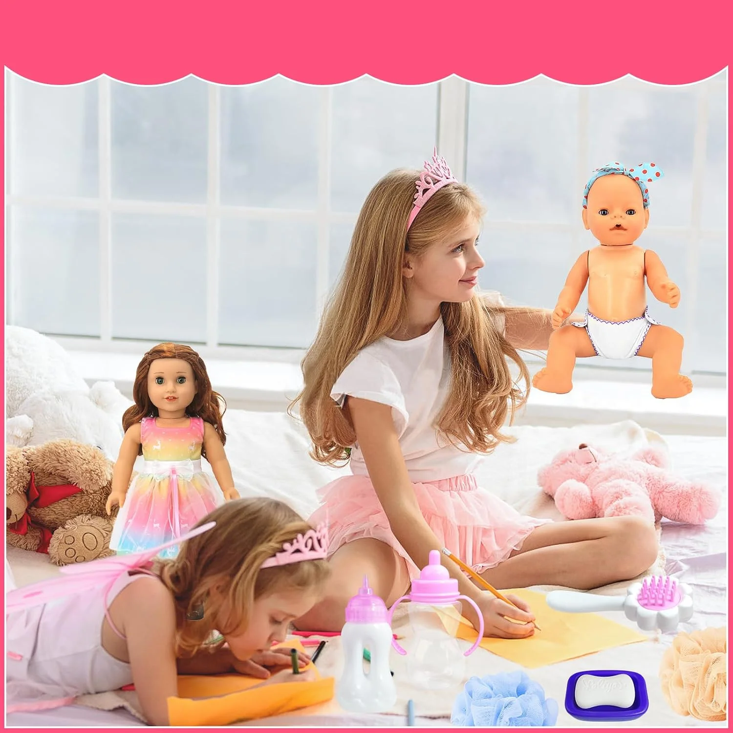 ست لوازم جانبی 29 تکه عروسک بچه Macepason - ست غذا دادن و شستشو، لباس، پوشک و اسباب بازی حمام ست لوازم جانبی 29 تکه عروسک بچه Macepason - ست غذا دادن و شستشو، لباس، پوشک و اسباب بازی حمام