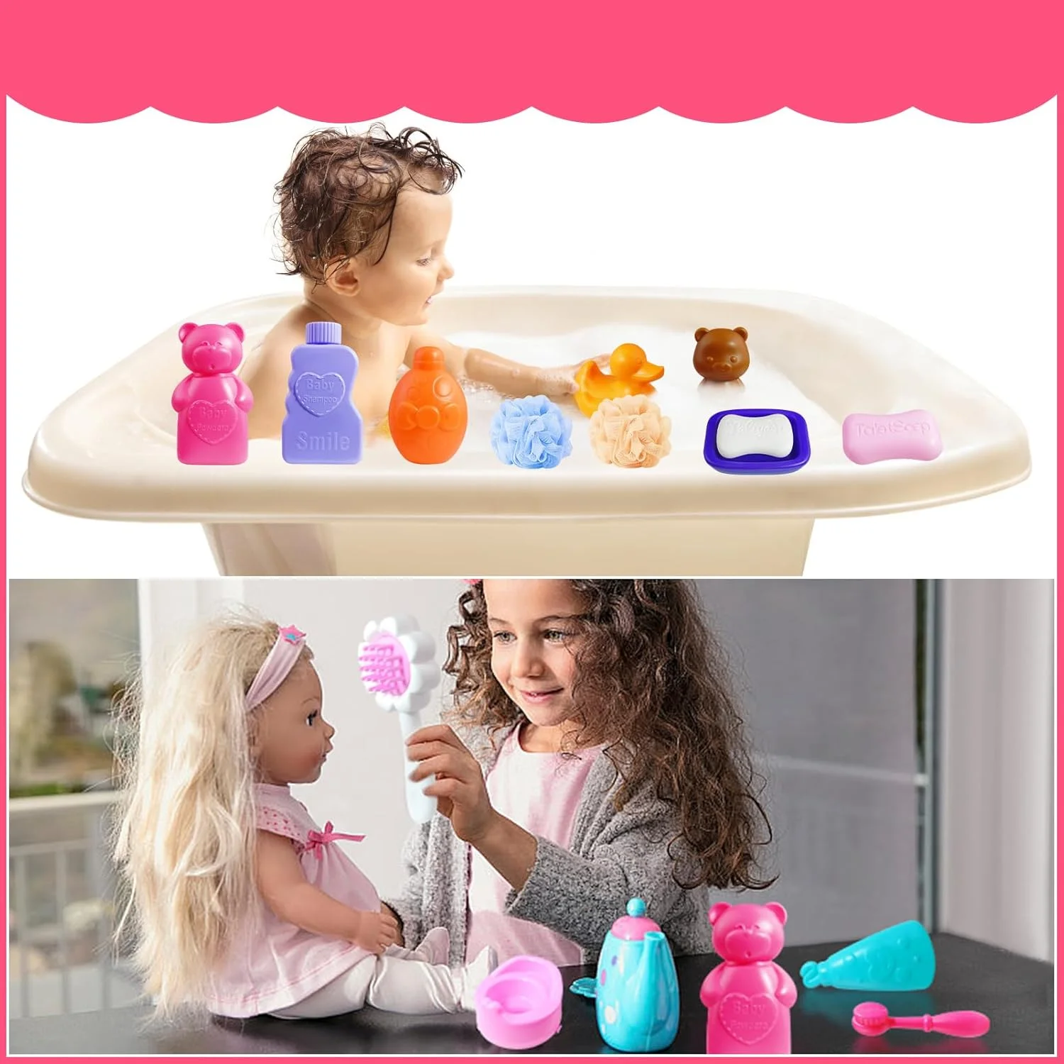 ست لوازم جانبی 29 تکه عروسک بچه Macepason - ست غذا دادن و شستشو، لباس، پوشک و اسباب بازی حمام ست لوازم جانبی 29 تکه عروسک بچه Macepason - ست غذا دادن و شستشو، لباس، پوشک و اسباب بازی حمام
