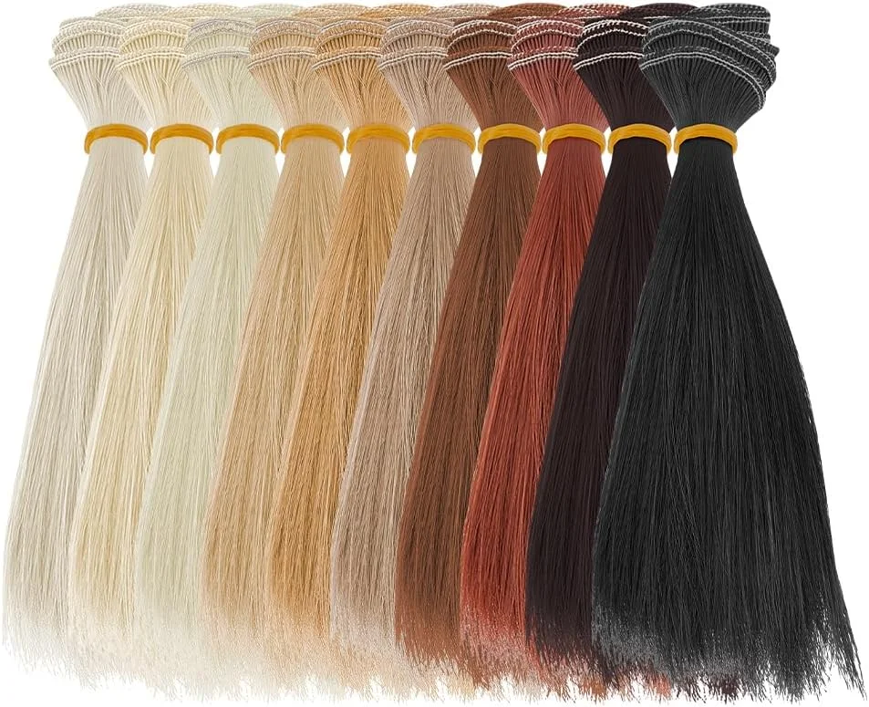 موهای بافت عروسک DICOSMETIC، 10 عدد، 100x15.5 سانتی متر، کلاه گیس عروسک، 10 رنگ موی مصنوعی صاف، الیاف با درجه حرارت بالا، اکستنشن موی عروسک، لوازم هنری ساخت عروسک