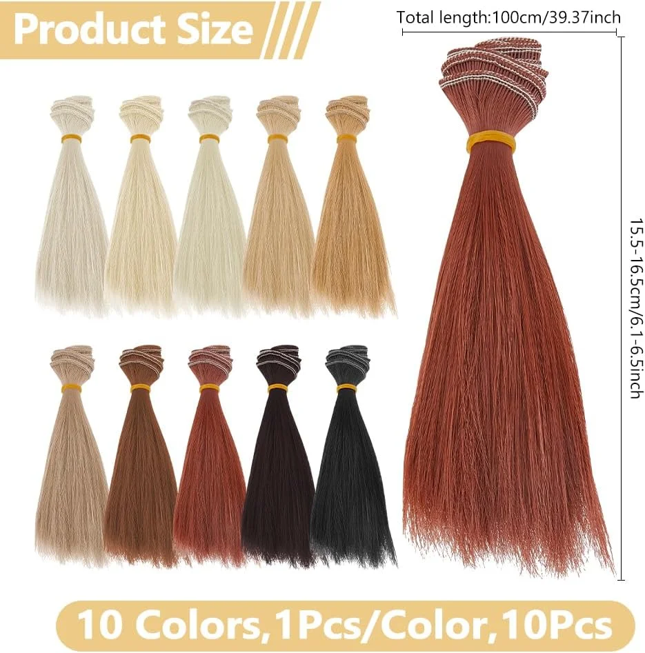 موهای بافت عروسک DICOSMETIC، 10 عدد، 100x15.5 سانتی متر، کلاه گیس عروسک، 10 رنگ موی مصنوعی صاف، الیاف با درجه حرارت بالا، اکستنشن موی عروسک، لوازم هنری ساخت عروسک موهای بافت عروسک DICOSMETIC، 10 عدد، 100x15.5 سانتی متر، کلاه گیس عروسک، 10 رنگ موی مصنوعی صاف، الیاف با درجه حرارت بالا، اکستنشن موی عروسک، لوازم هنری ساخت عروسک
