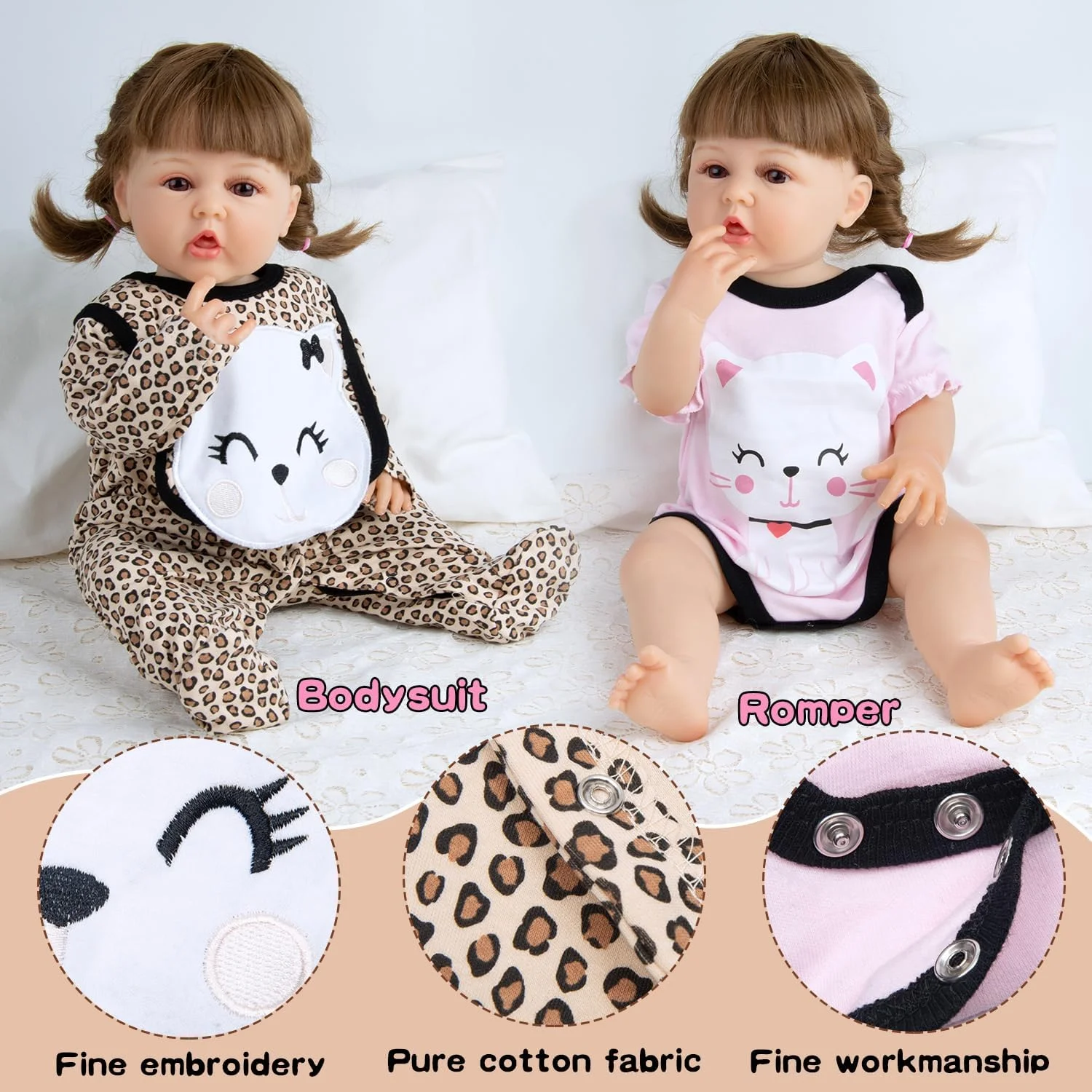 لباس عروسک نوزاد Babyfere Reborn به همراه کوله پشتی و پوشک مناسب عروسک های 17-22 اینچی، طرح گربه ای زیبا، طرح پلنگی، لباس عروسک های Reborn، لوازم جانبی شیشه شیر، 7 تکه لباس عروسک نوزاد Babyfere Reborn به همراه کوله پشتی و پوشک مناسب عروسک های 17-22 اینچی، طرح گربه ای زیبا، طرح پلنگی، لباس عروسک های Reborn، لوازم جانبی شیشه شیر، 7 تکه