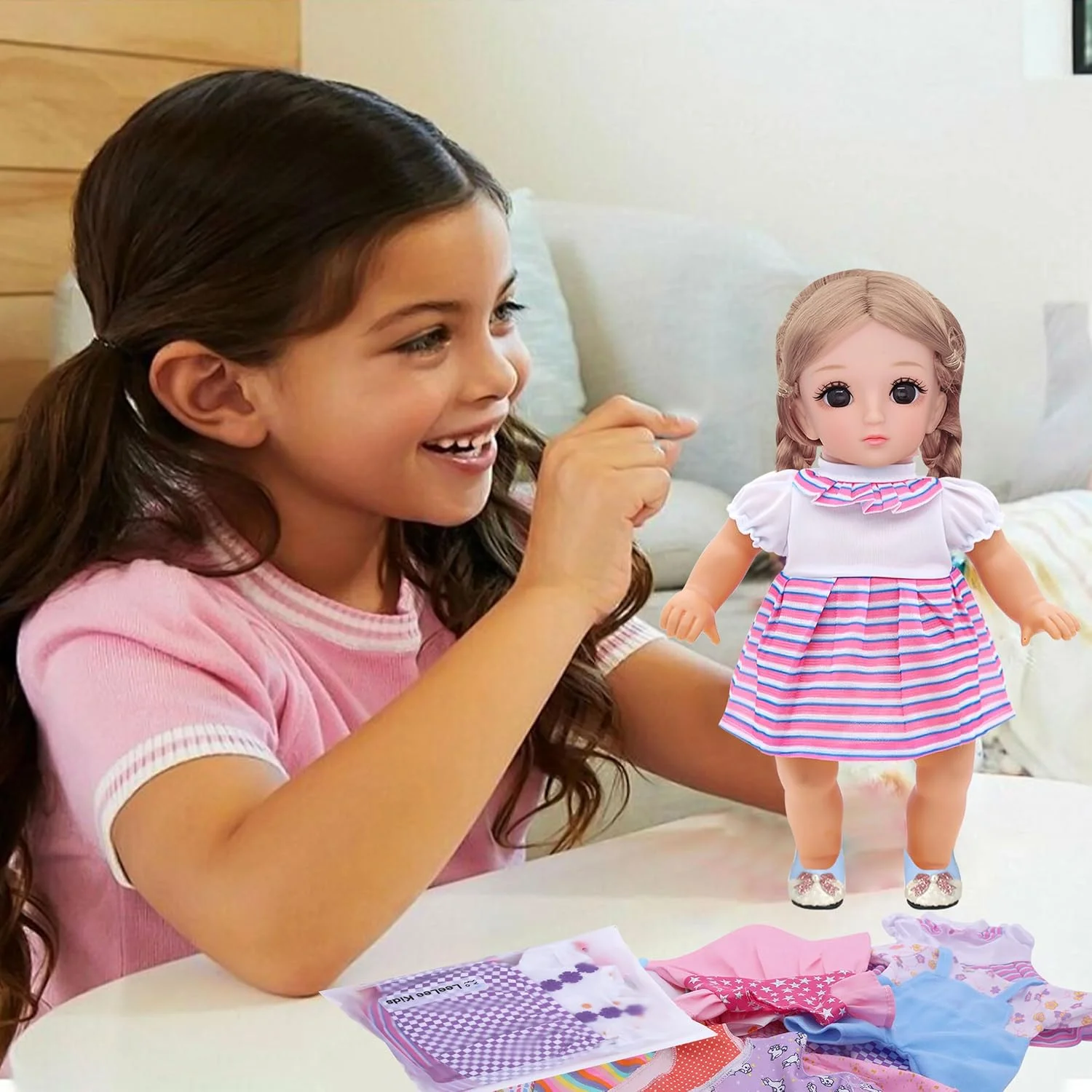 ست 18 تکه لباس عروسک نوزاد 13-15 اینچی - ست مراقبت از لباس عروسک دخترانه | 9 لباس قابل شستشو با پوشک، شیشه شیر و ظروف غذاخوری | کیت آموزشی بازی وانمودی