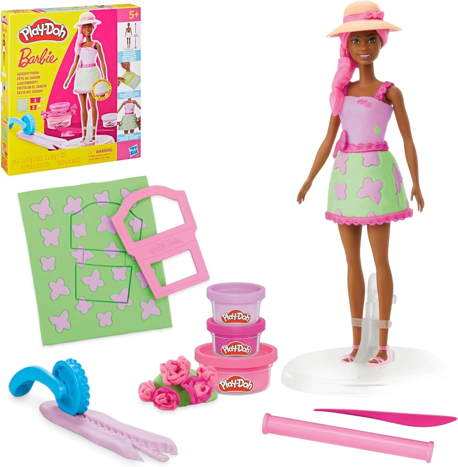 عروسک طراح مهمانی باغ باربی Play-Doh، ساخت لباس عروسک با خمیر بازی و 10 اکسسوری مد، هنر و صنایع دستی برای دختران و پسران 5+ (اختصاصی آمازون)