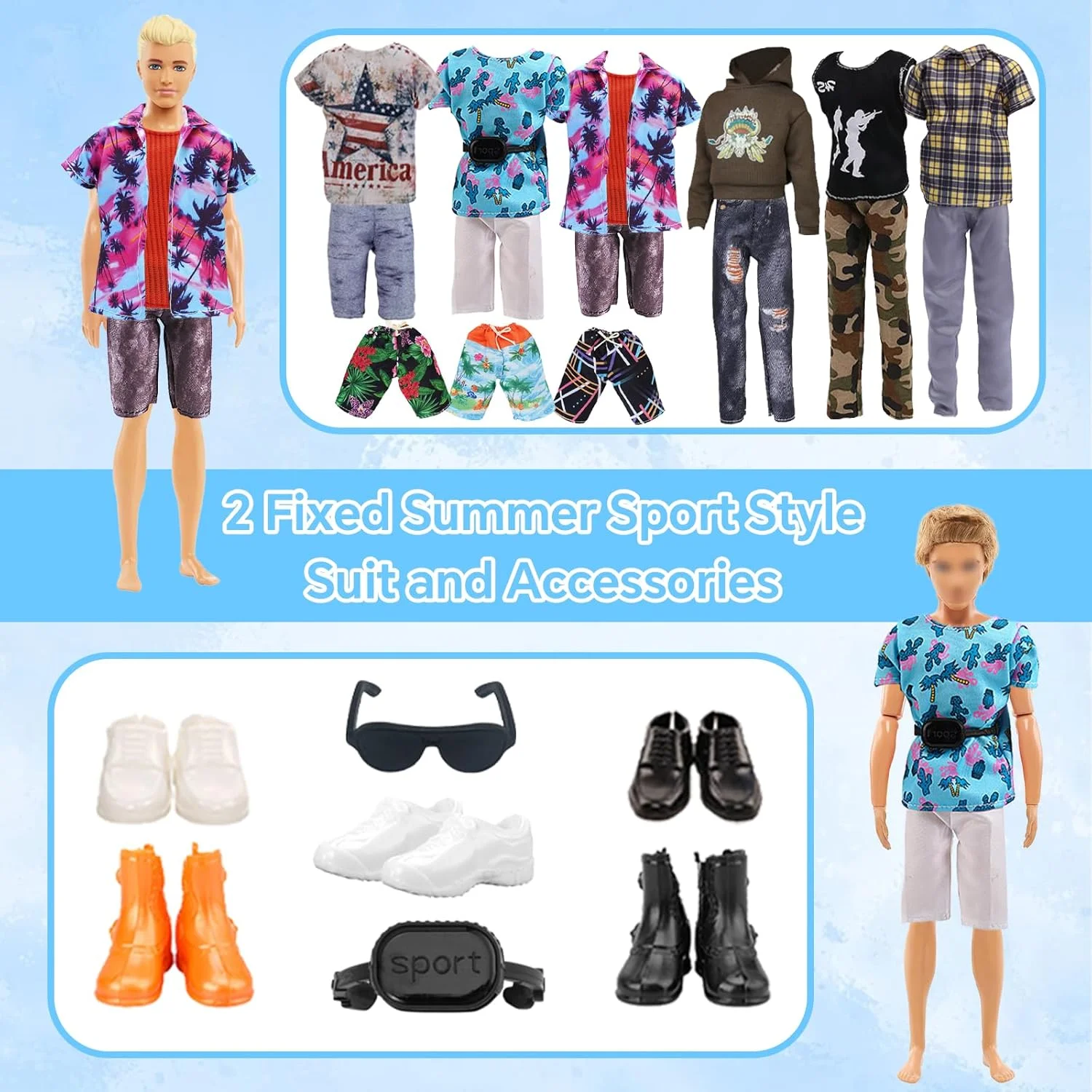 22 تکه لباس و اکسسوری مد تابستانی سازگار با عروسک های کن 12 اینچی، شامل 7 لباس، 7 شلوار، 5 جفت کفش، 1 تخته موج سواری، 1 عینک، 1 کیف، 7 ست لباس، لباس ورزشی ساحلی 22 تکه لباس و اکسسوری مد تابستانی سازگار با عروسک های کن 12 اینچی، شامل 7 لباس، 7 شلوار، 5 جفت کفش، 1 تخته موج سواری، 1 عینک، 1 کیف، 7 ست لباس، لباس ورزشی ساحلی