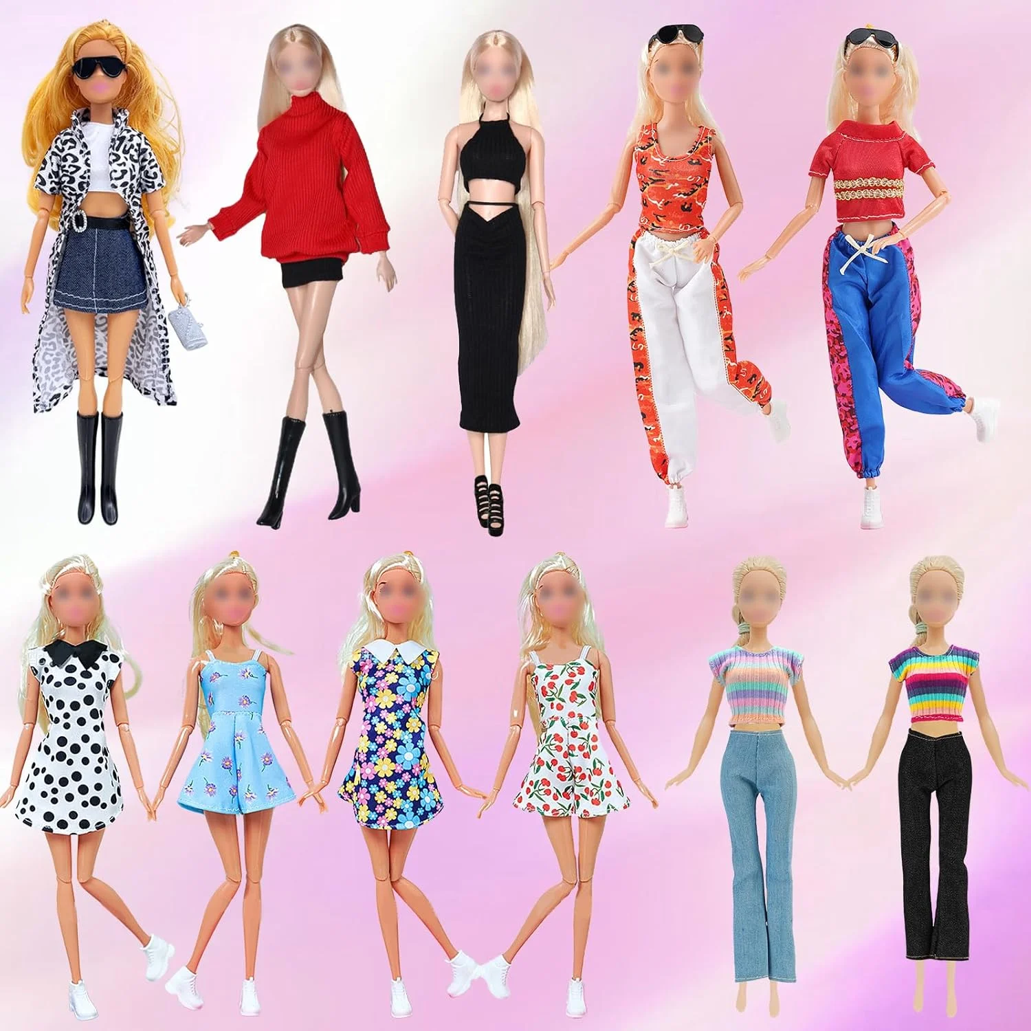 ست 26 عددی لباس و لوازم جانبی عروسک، 2 ست کت ترنچ پلنگی، ژاکت و دامن، 2 پیراهن، 2 ست شلوار بلند، 14 لوازم جانبی با استایل تصادفی برای هدیه عروسک دخترانه 11.5 اینچی