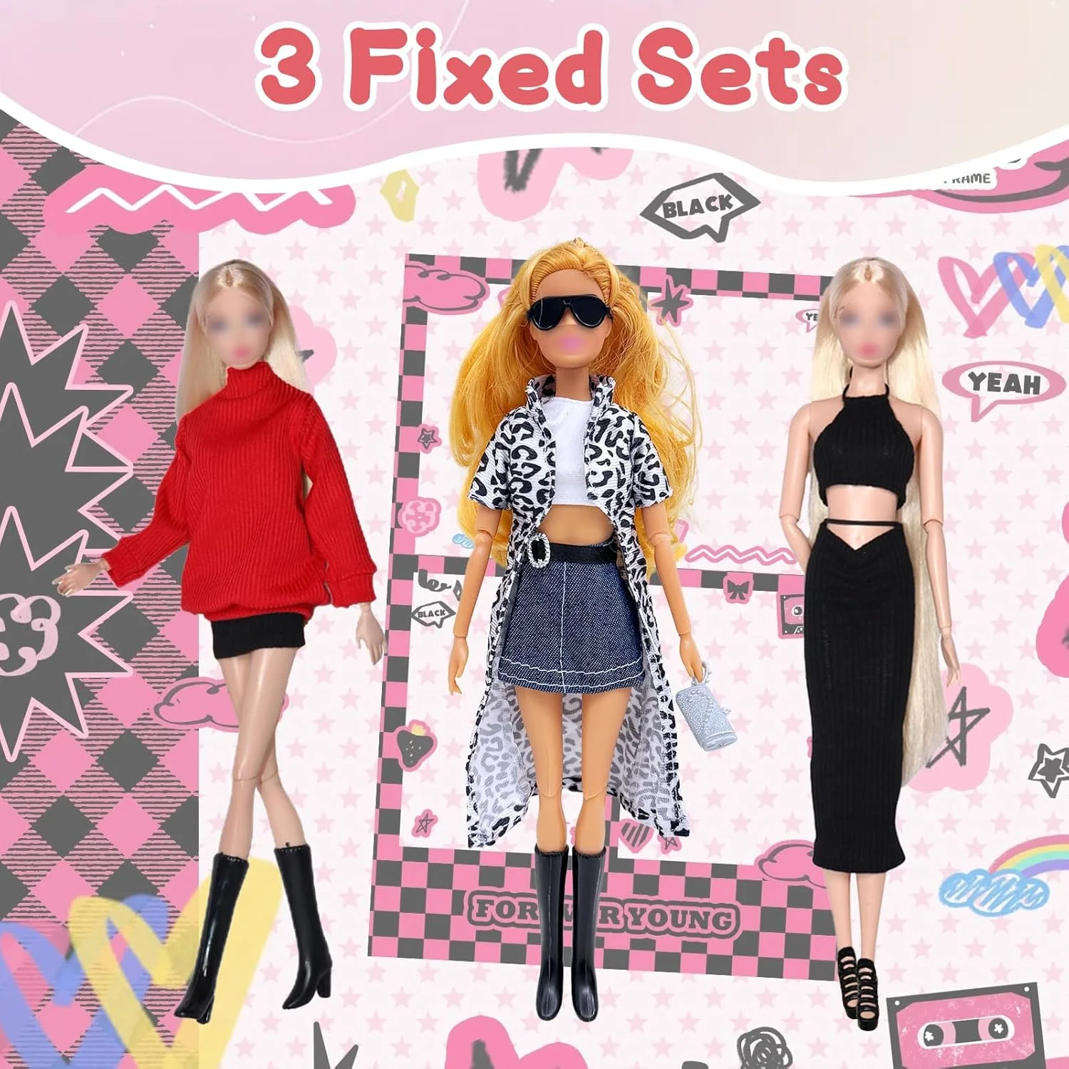 ست 26 عددی لباس و لوازم جانبی عروسک، 2 ست کت ترنچ پلنگی، ژاکت و دامن، 2 پیراهن، 2 ست شلوار بلند، 14 لوازم جانبی با استایل تصادفی برای هدیه عروسک دخترانه 11.5 اینچی