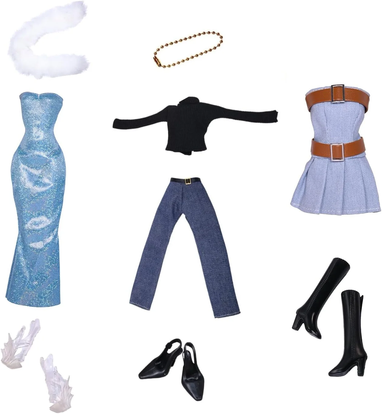 12 لباس برای عروسک، لباس عروسک، لباس های مد روز، تاپ، بلوز، لباس شب مد روز، ست دامن جین برای عروسک های دخترانه 11.5 اینچی