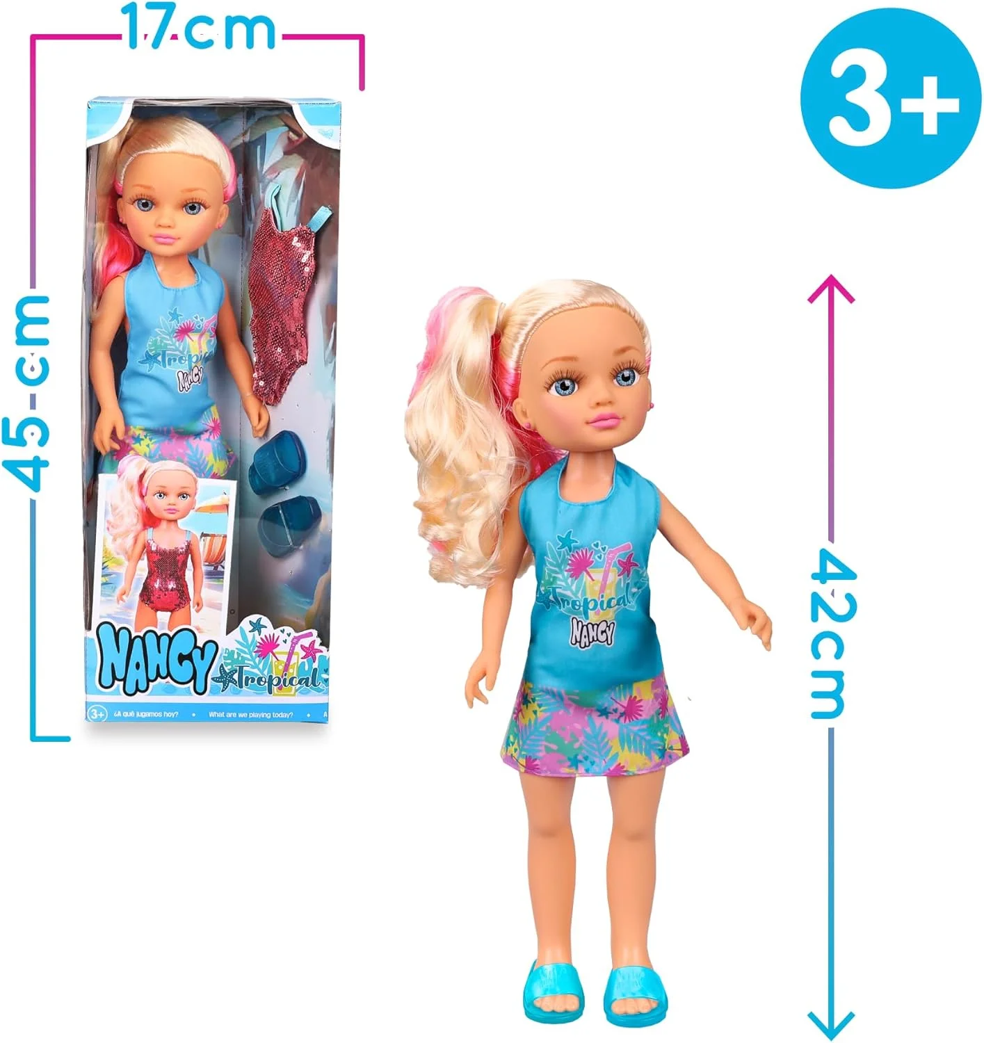 ست تابستانی عروسک نانسی تروپیکال، شامل یک مایو پولکدار و صندل، مناسب برای سنین 3 سال به بالا، برند Famous (NAC93000) ست تابستانی عروسک نانسی تروپیکال، شامل یک مایو پولکدار و صندل، مناسب برای سنین 3 سال به بالا، برند Famous (NAC93000)