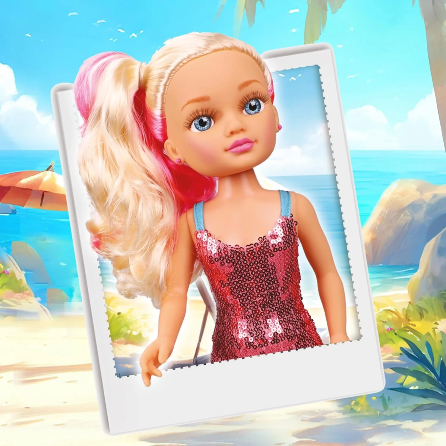 ست تابستانی عروسک نانسی تروپیکال، شامل یک مایو پولکدار و صندل، مناسب برای سنین 3 سال به بالا، برند Famous (NAC93000) ست تابستانی عروسک نانسی تروپیکال، شامل یک مایو پولکدار و صندل، مناسب برای سنین 3 سال به بالا، برند Famous (NAC93000)