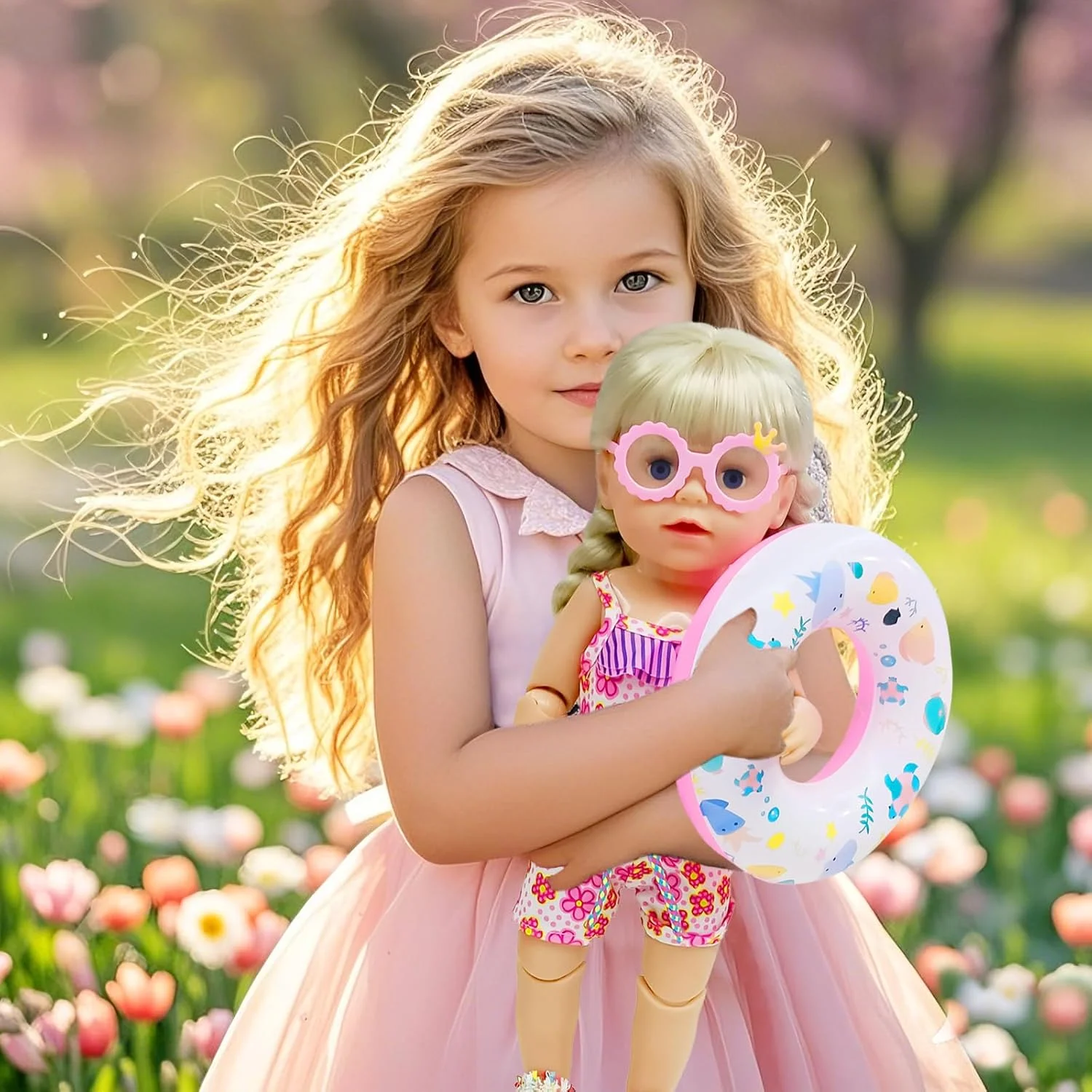 ست لباس شنای عروسک WanderGo، ست شنای رنگارنگ 4 تکه برای عروسک های 30 تا 45 سانتی متری، لوازم جانبی تابستانی با عینک آفتابی، حلقه شنا و کفش